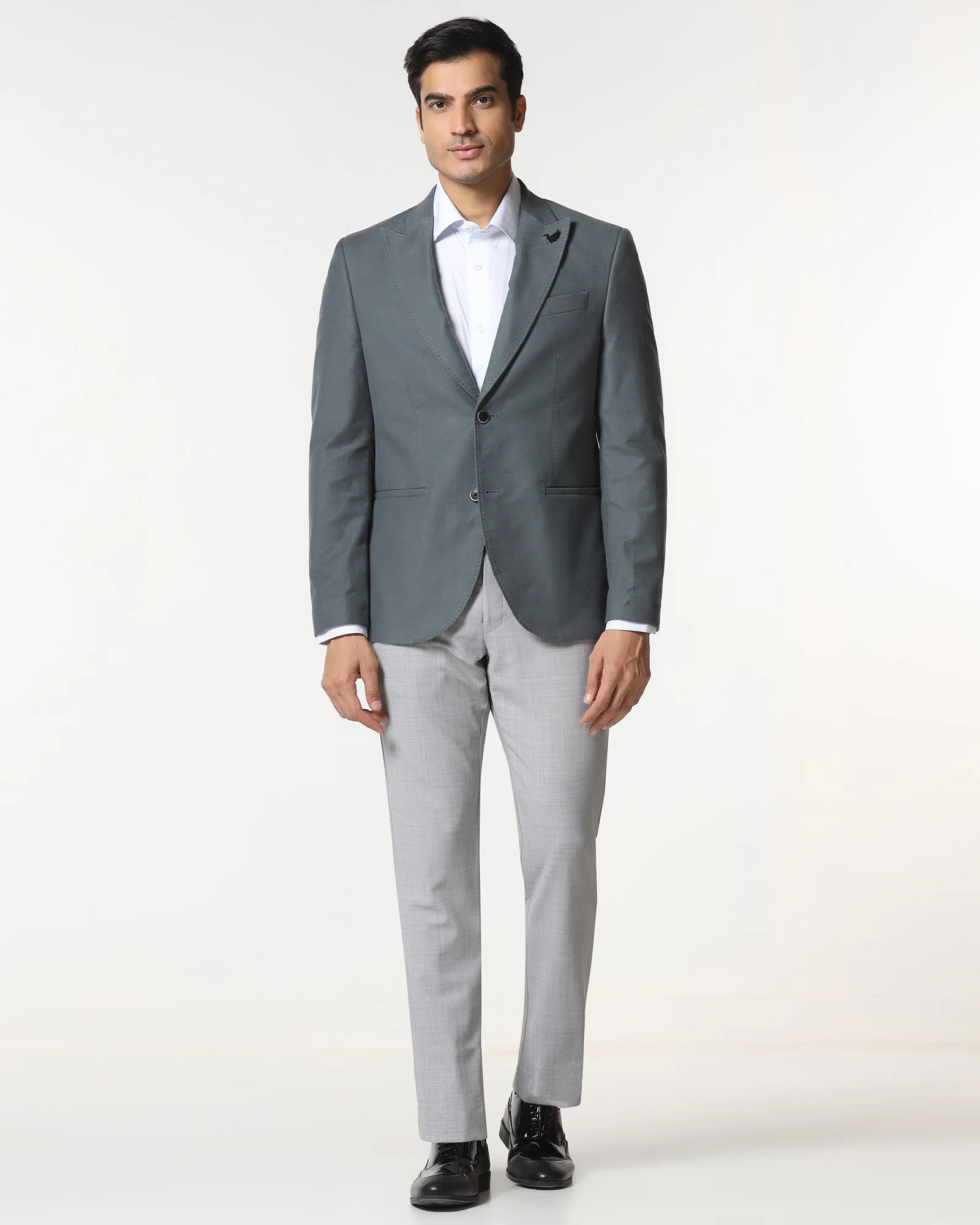 Grey Solid Blazer - Napolean - Image 3