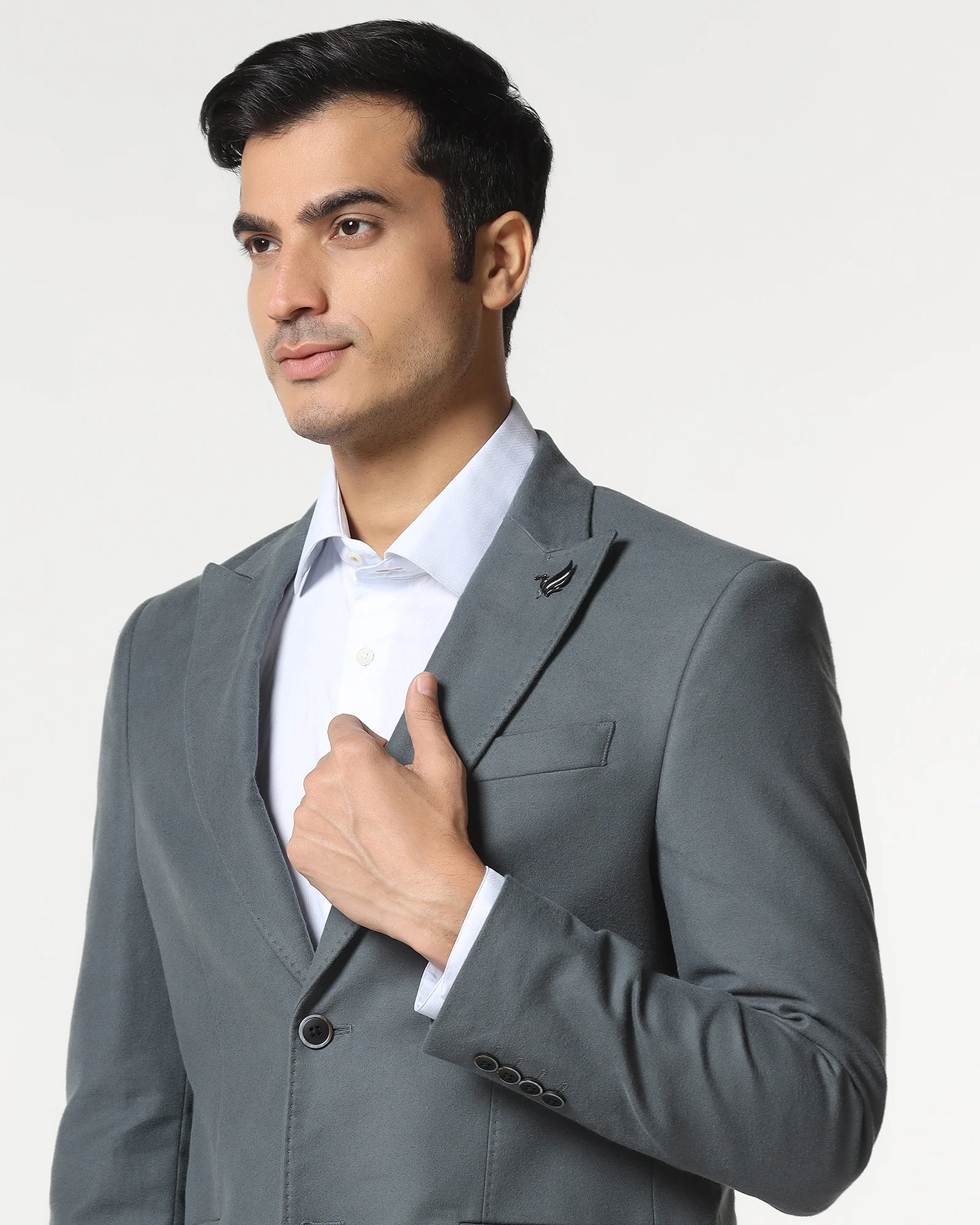 Grey Solid Blazer - Napolean - Image 4