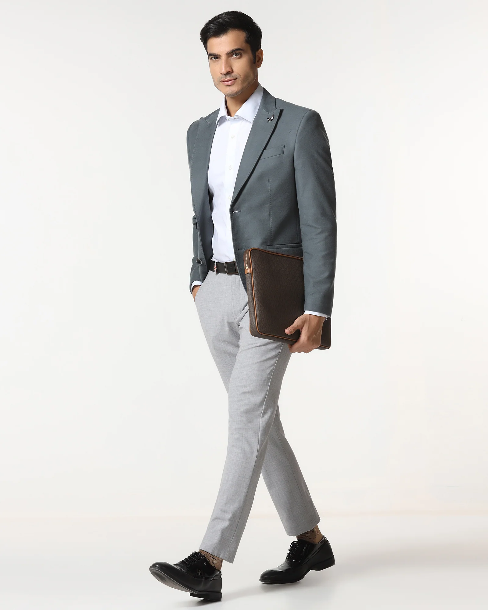 Grey Solid Blazer - Napolean - Image 7