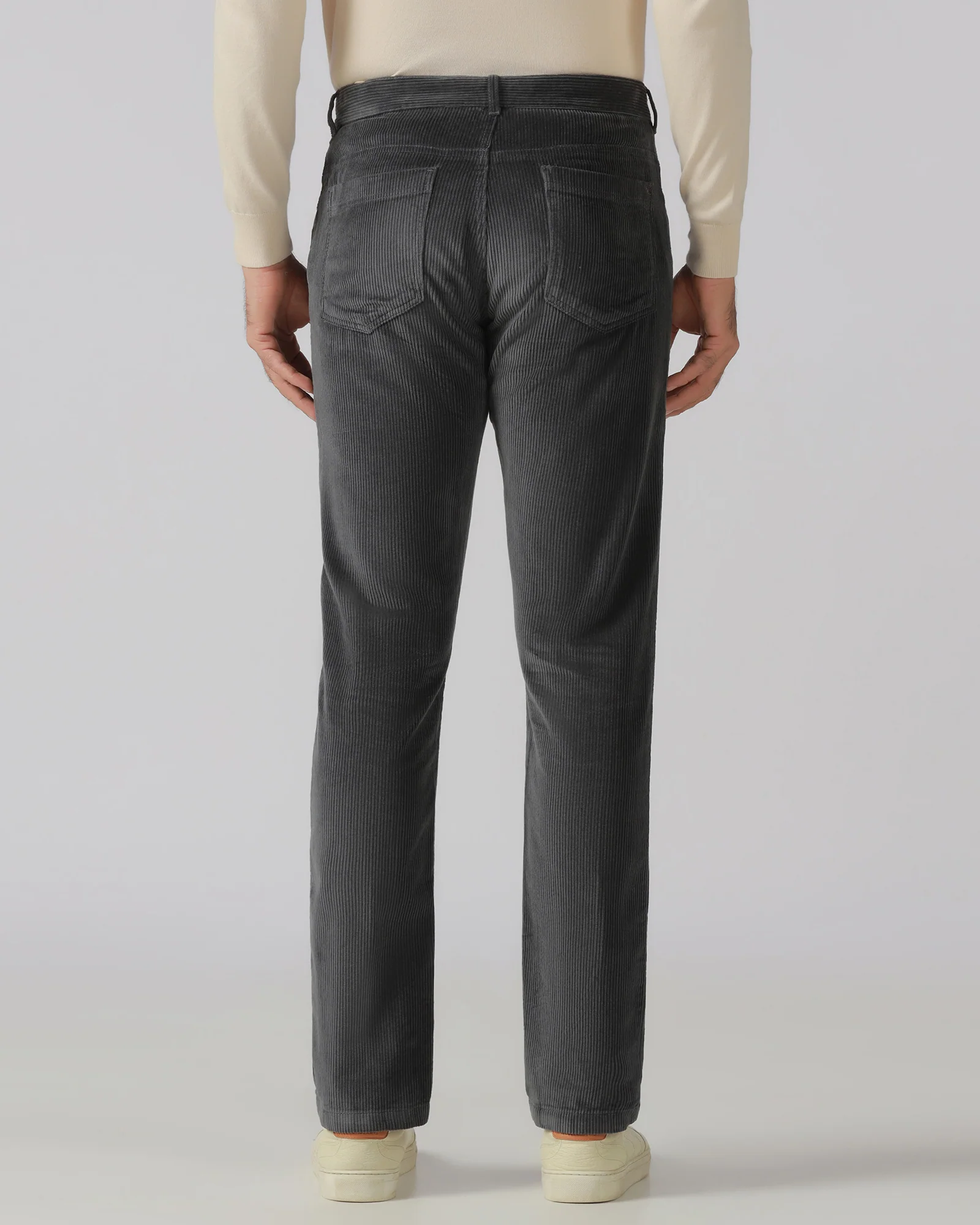 Grey Corduroy Solid Khakis - Veil - Image 2