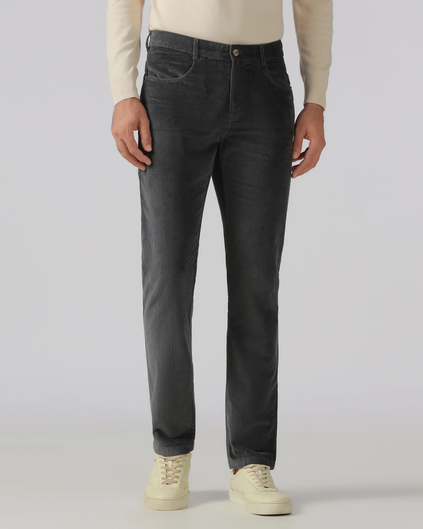 Grey Corduroy Solid Khakis - Veil - Image 3