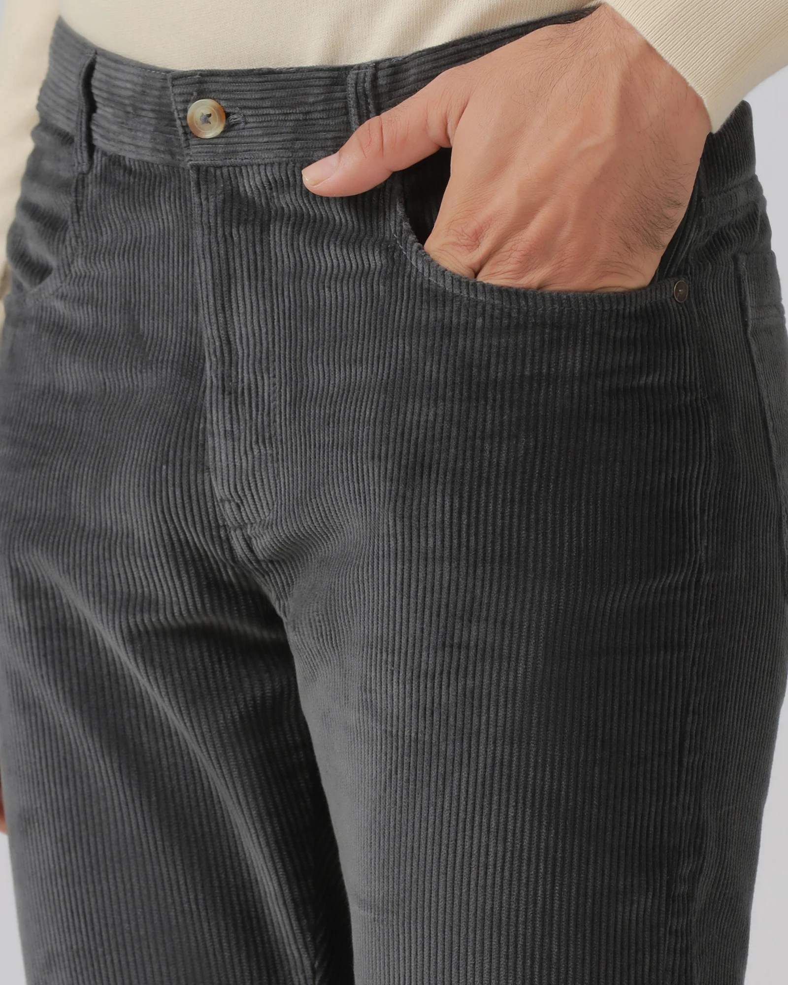 Grey Corduroy Solid Khakis - Veil - Image 4