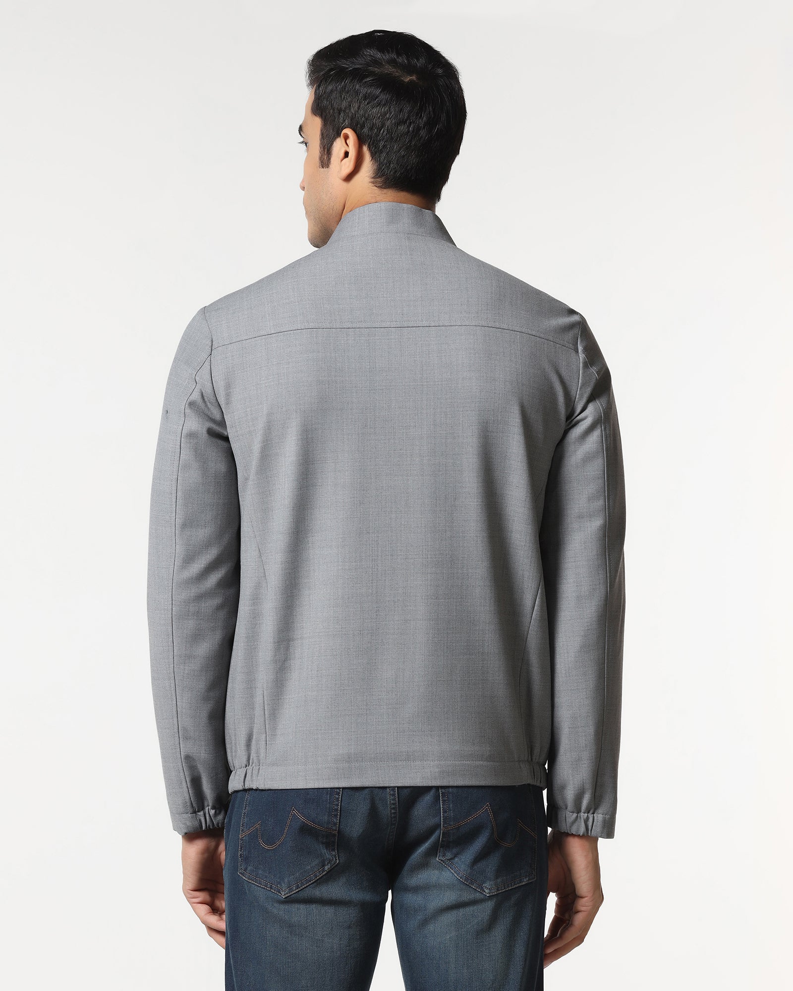 Grey Solid Zipper Jacket - Zeno - Image 2