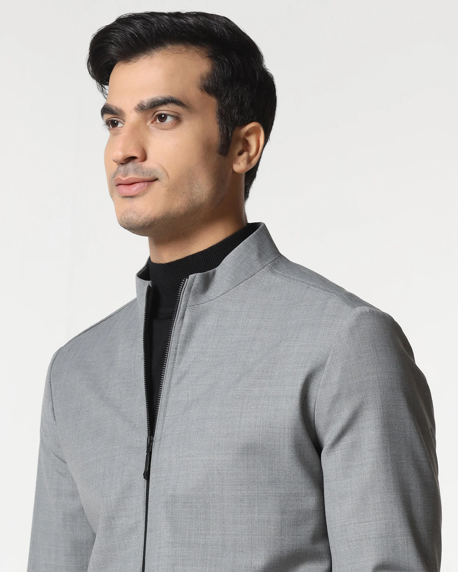 Grey Solid Zipper Jacket - Zeno - Image 4