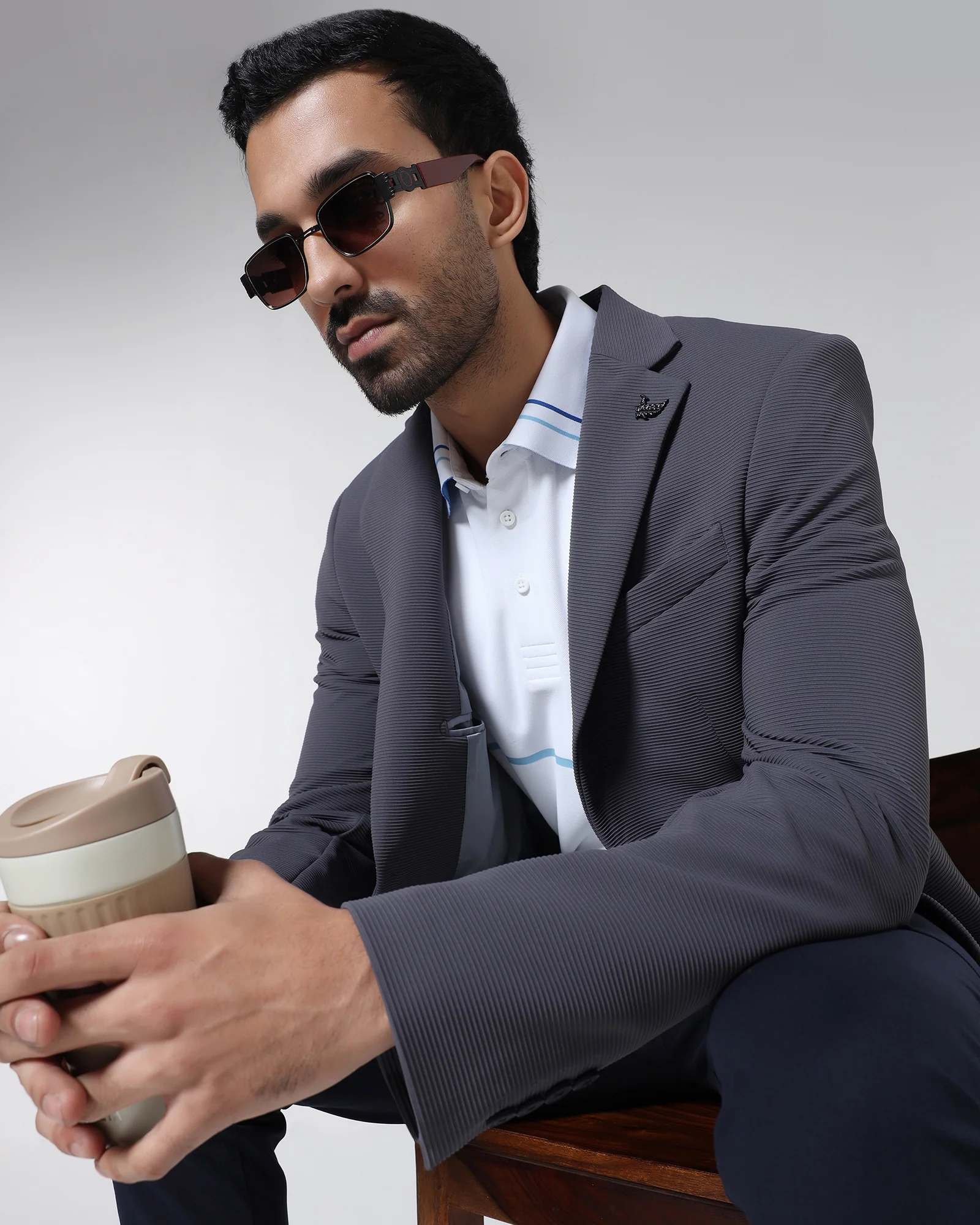 Grey TechPro Stripe Blazer - Siesta - Image 6