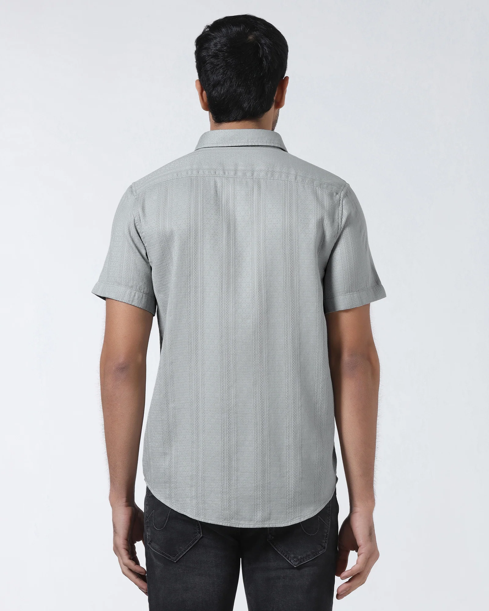 Grey Half Sleeve Textured Shirt - Lambo - Image 2