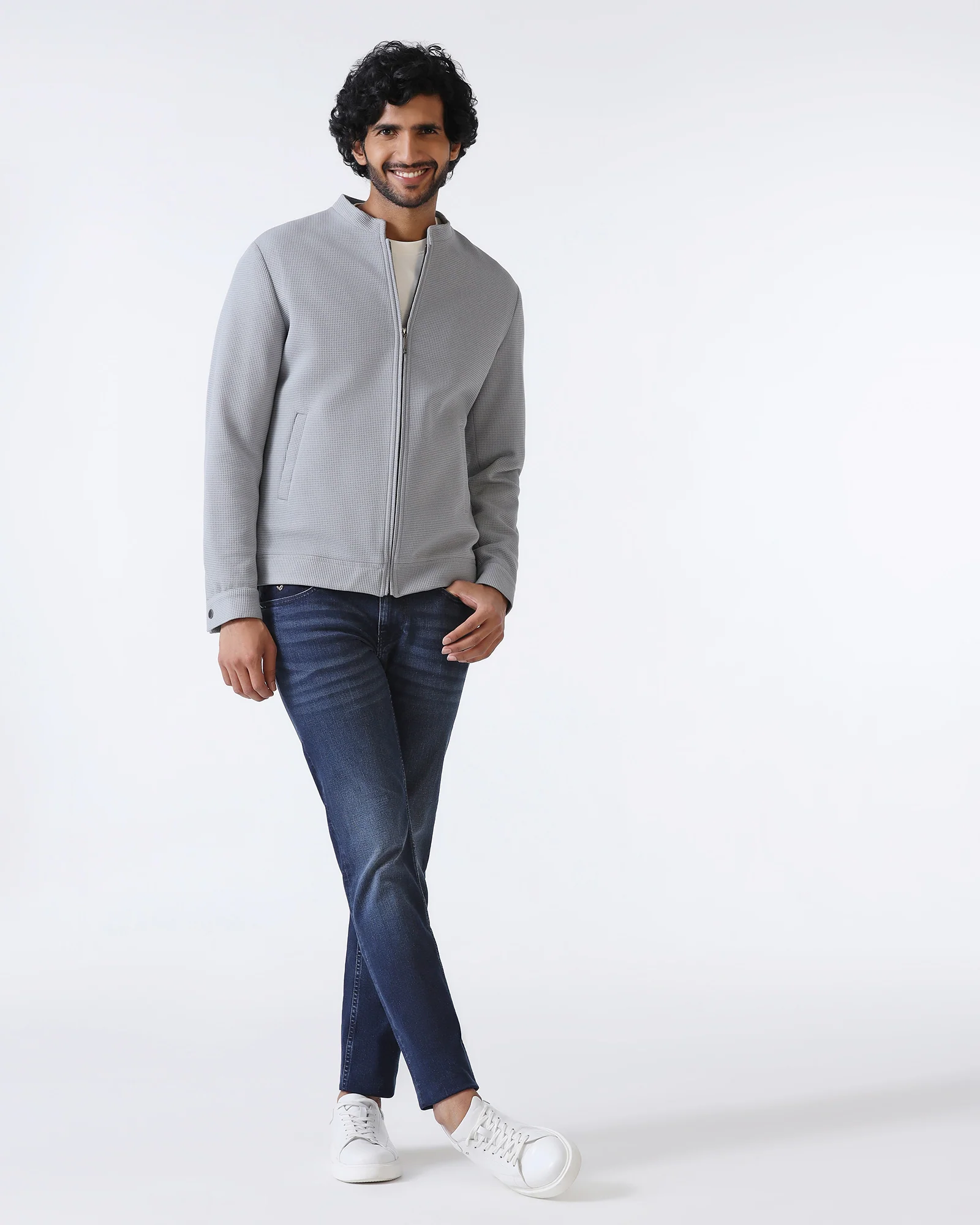 Grey Textured Zipper Jacket - Maxwel - Image 3