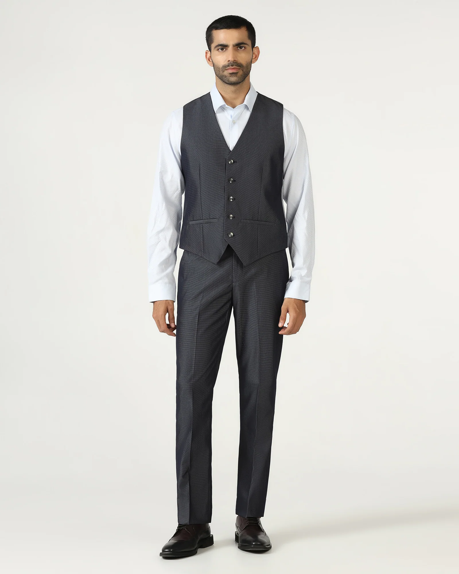Grey Three Piece Textured Suit - Jiver - Image 5