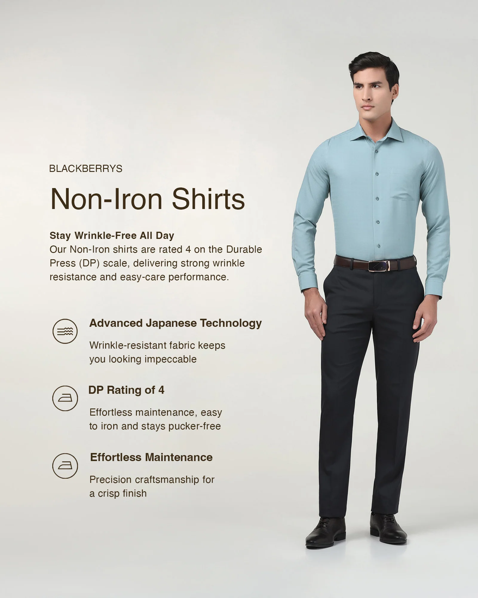 Greyish Blue Non Iron Textured Shirt - Reform E - Image 3