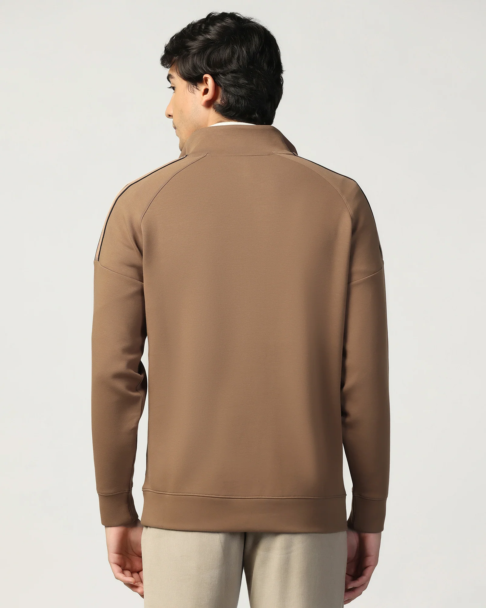 Half Zipper Brown & Tan Solid Sweatshirt - Eno - Image 2