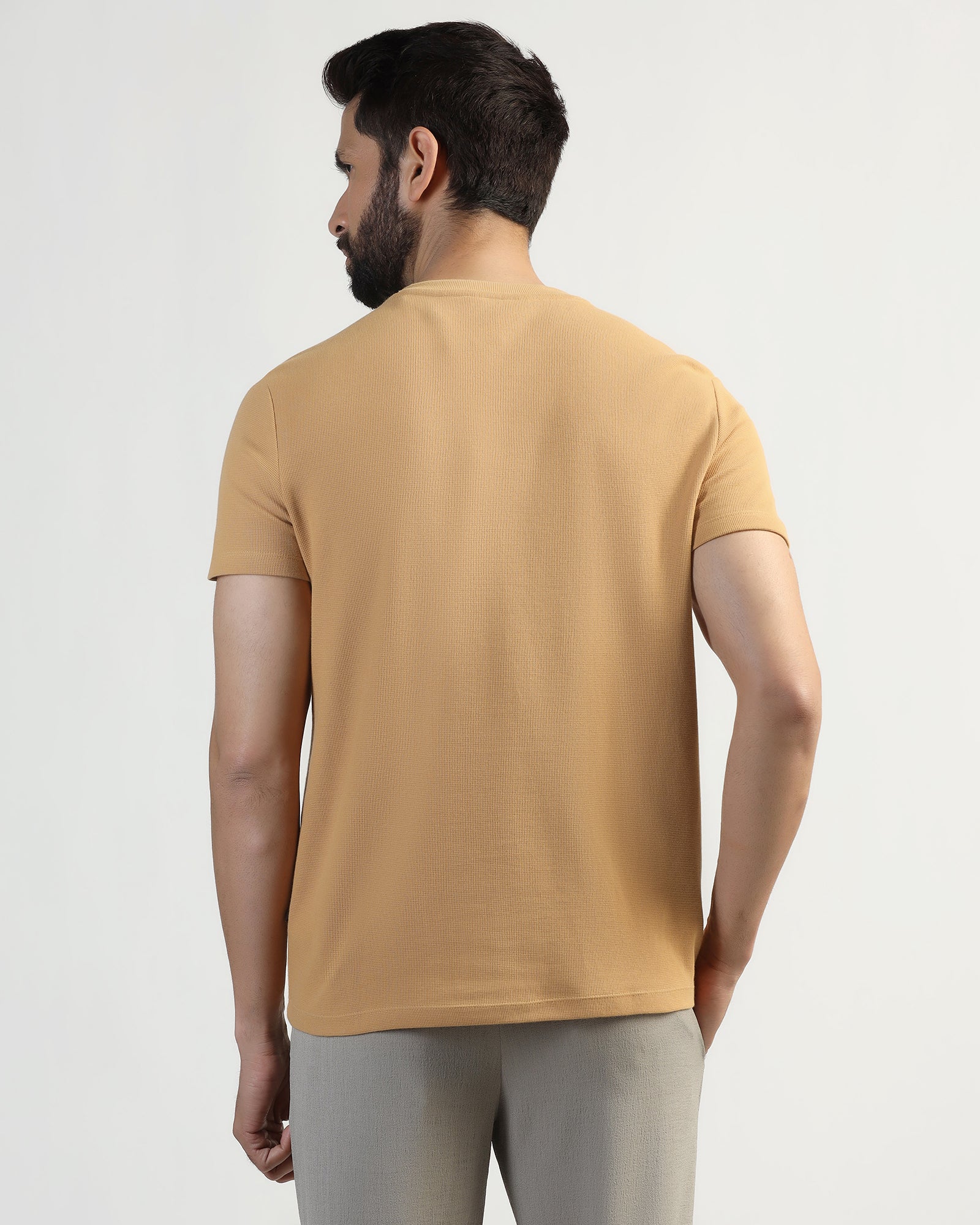Henley Collar Tan Textured T-Shirt - Clark - Image 2