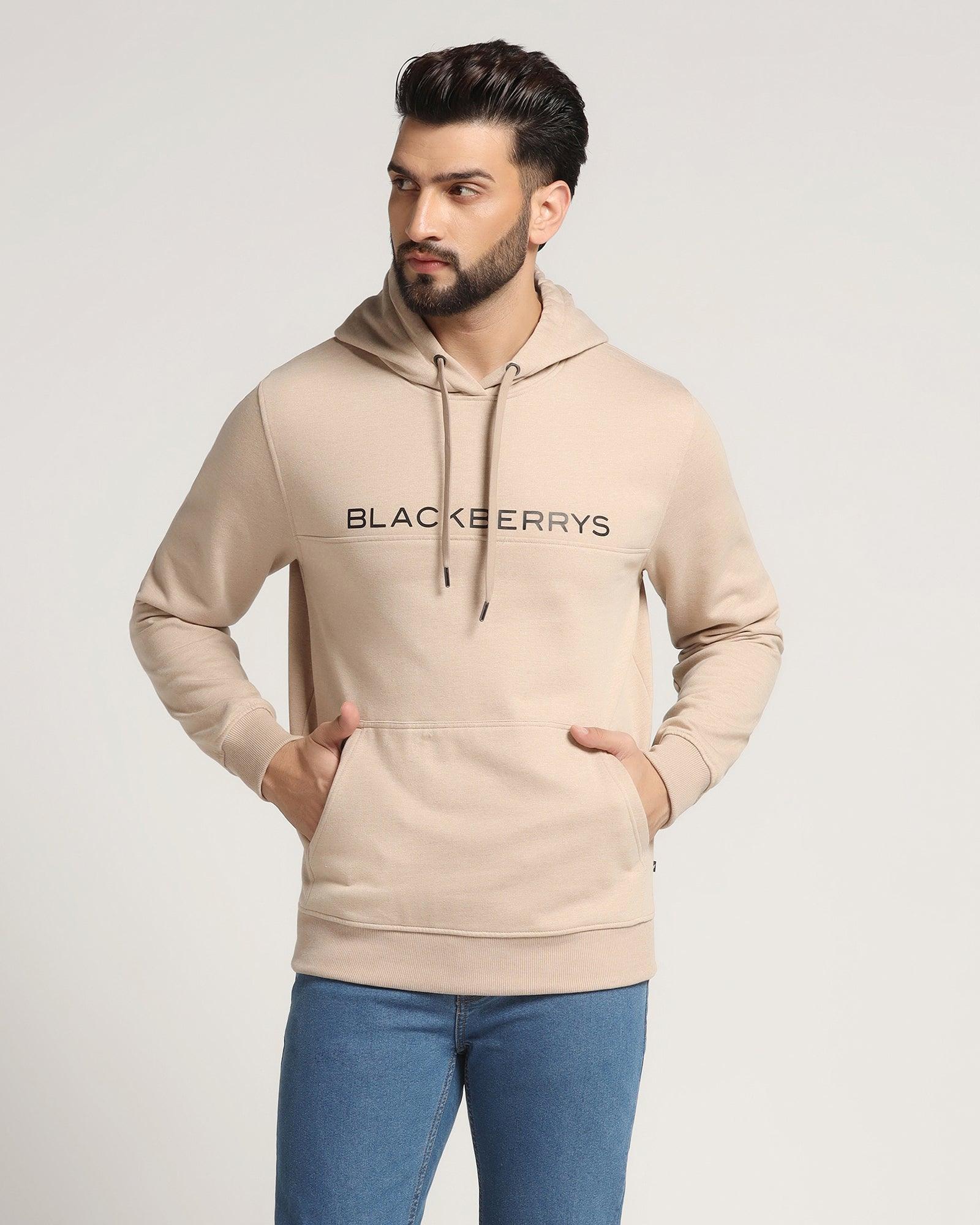 Hoodie Beige Melange Printed Sweatshirt - Jaquel