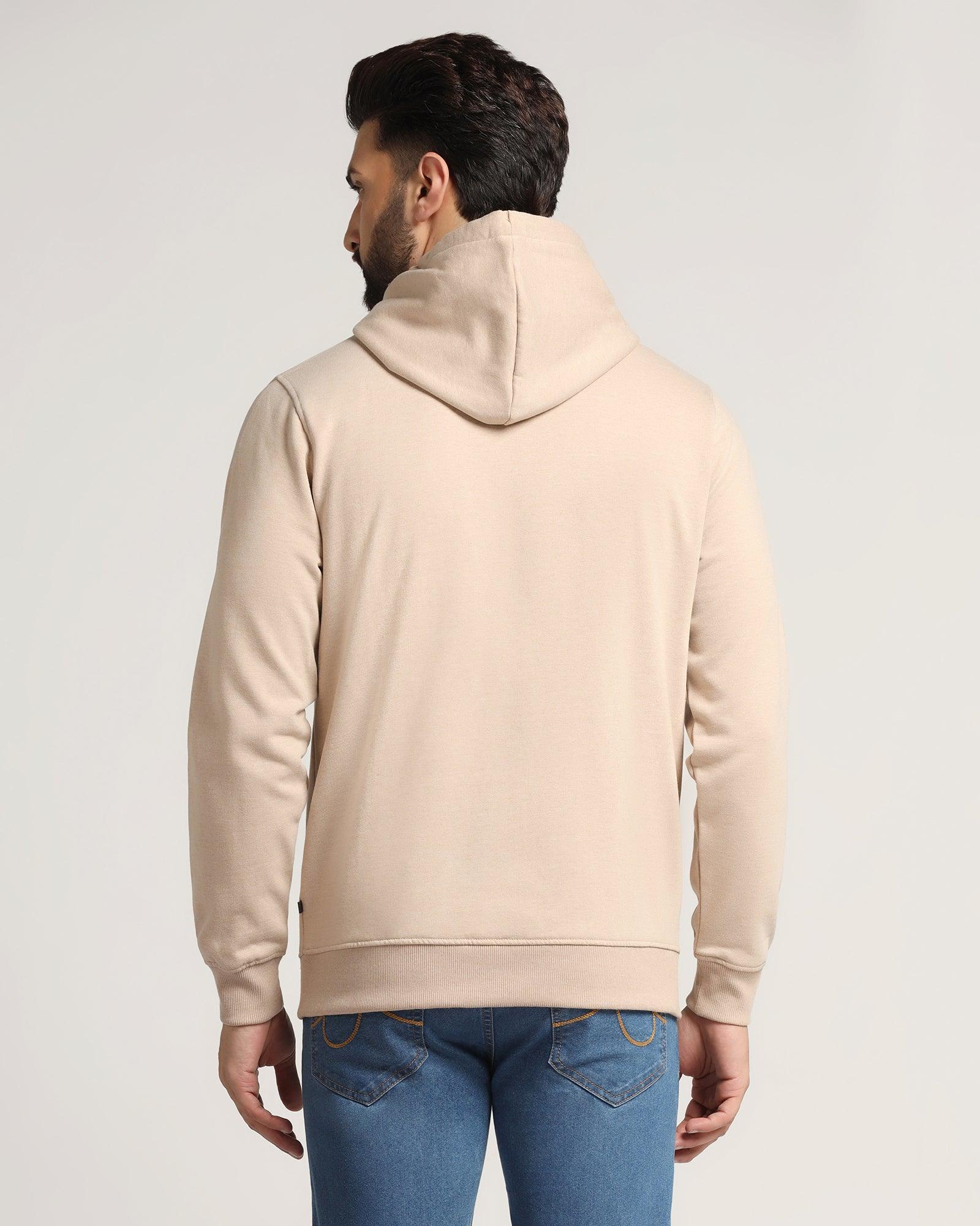 Hoodie Beige Melange Printed Sweatshirt - Jaquel - Image 2