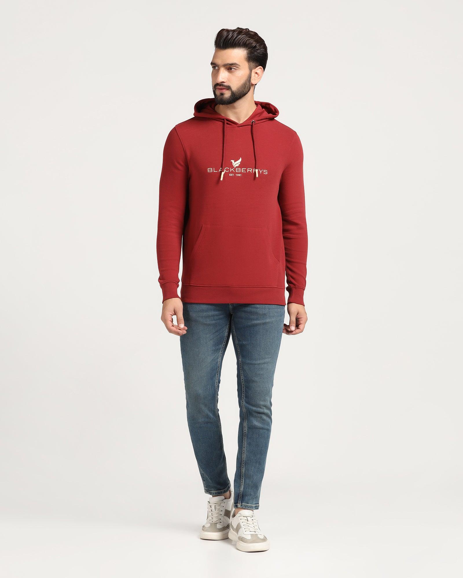 Hoodie Red Solid Sweatshirt - Feb - Image 3