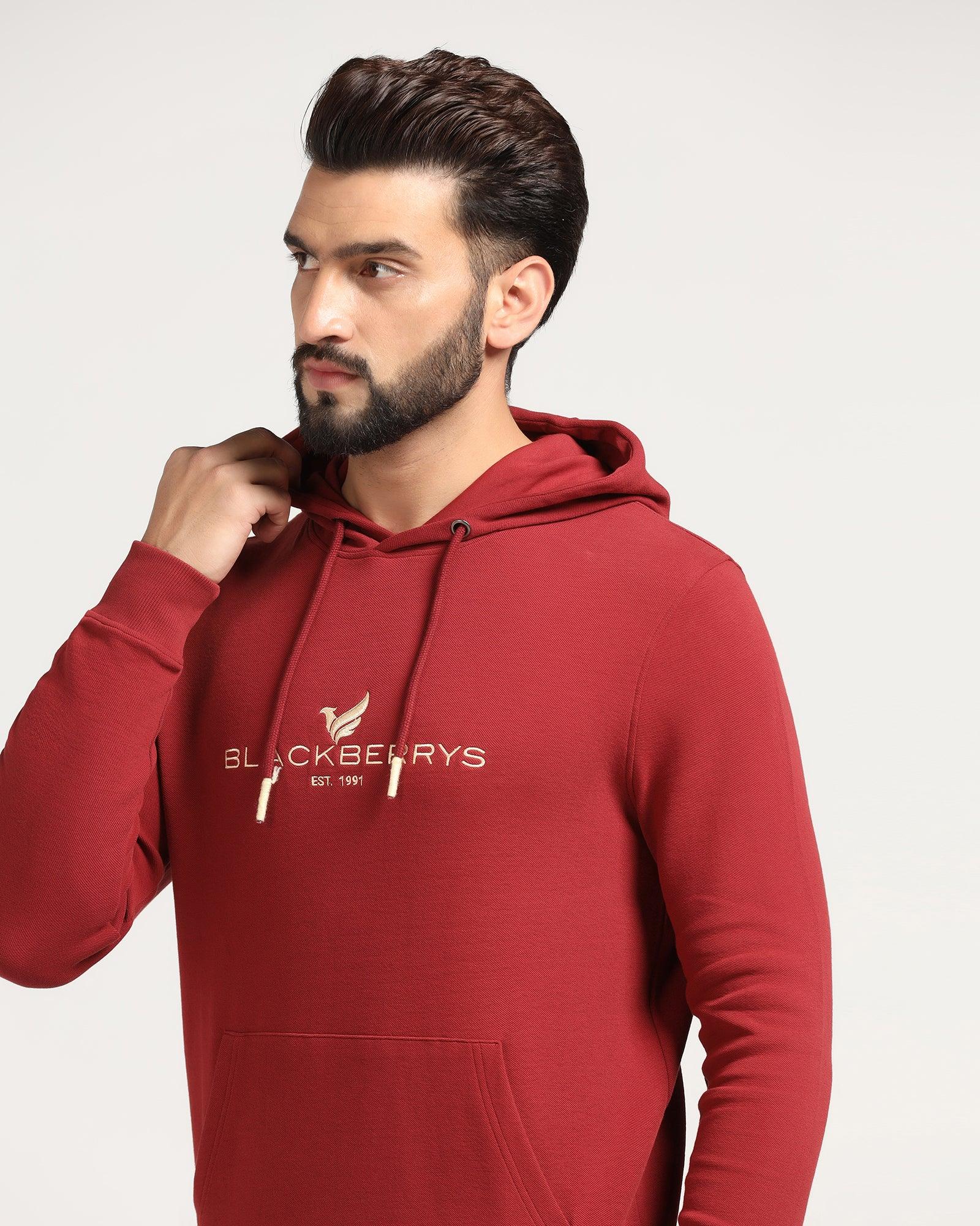 Hoodie Red Solid Sweatshirt - Feb - Image 4