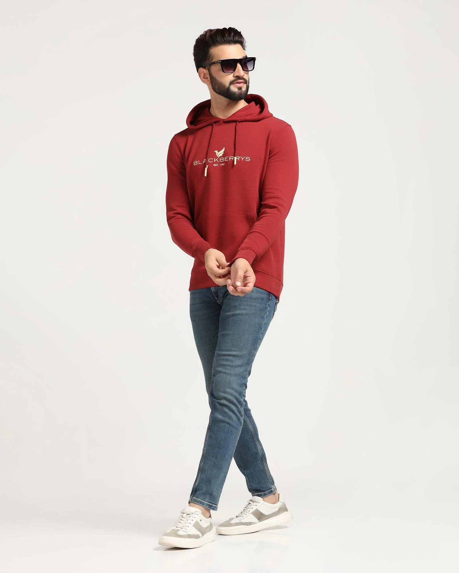Hoodie Red Solid Sweatshirt - Feb - Image 5