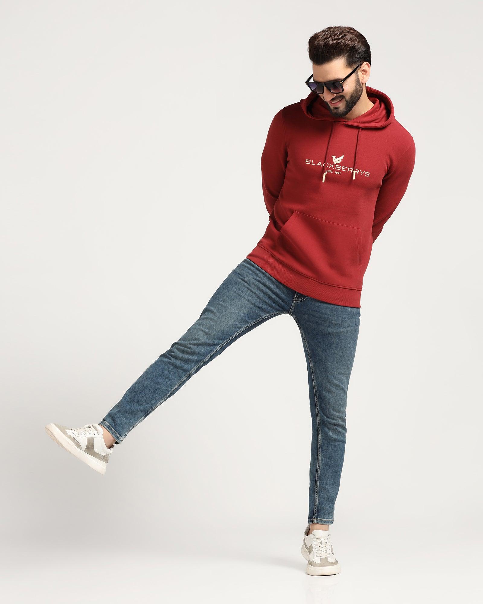 Hoodie Red Solid Sweatshirt - Feb - Image 7
