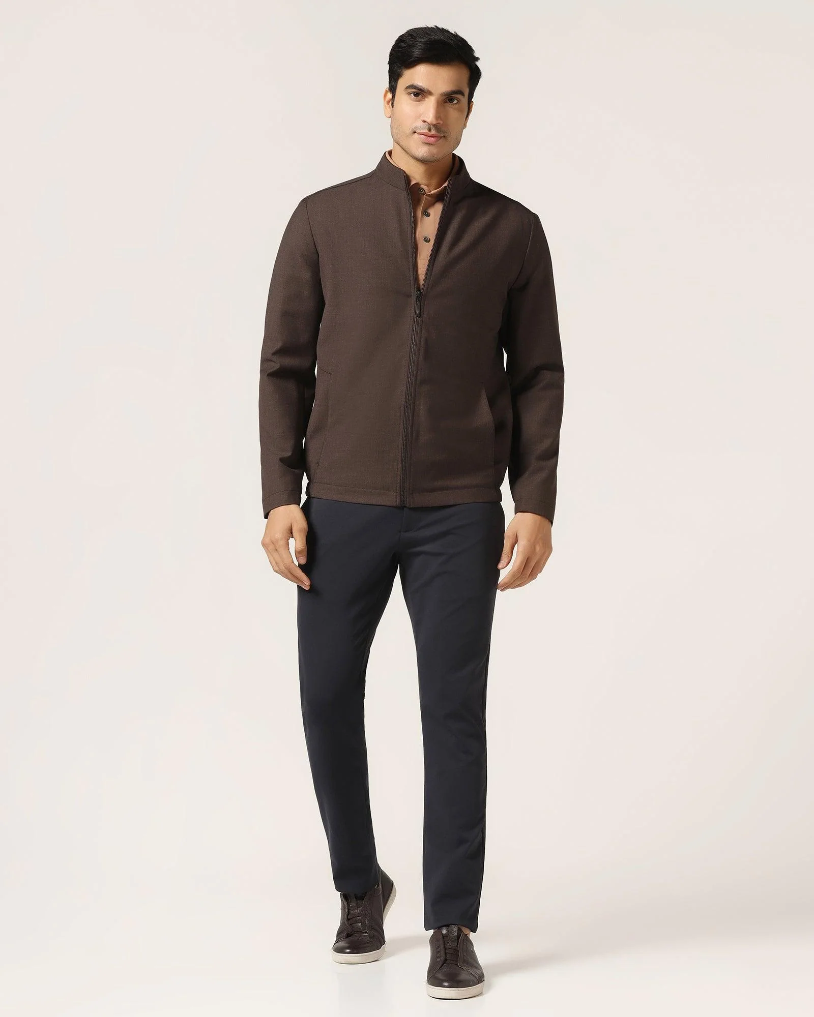 TechPro Brown Solid Zipper Jacket - Zeno - Image 3