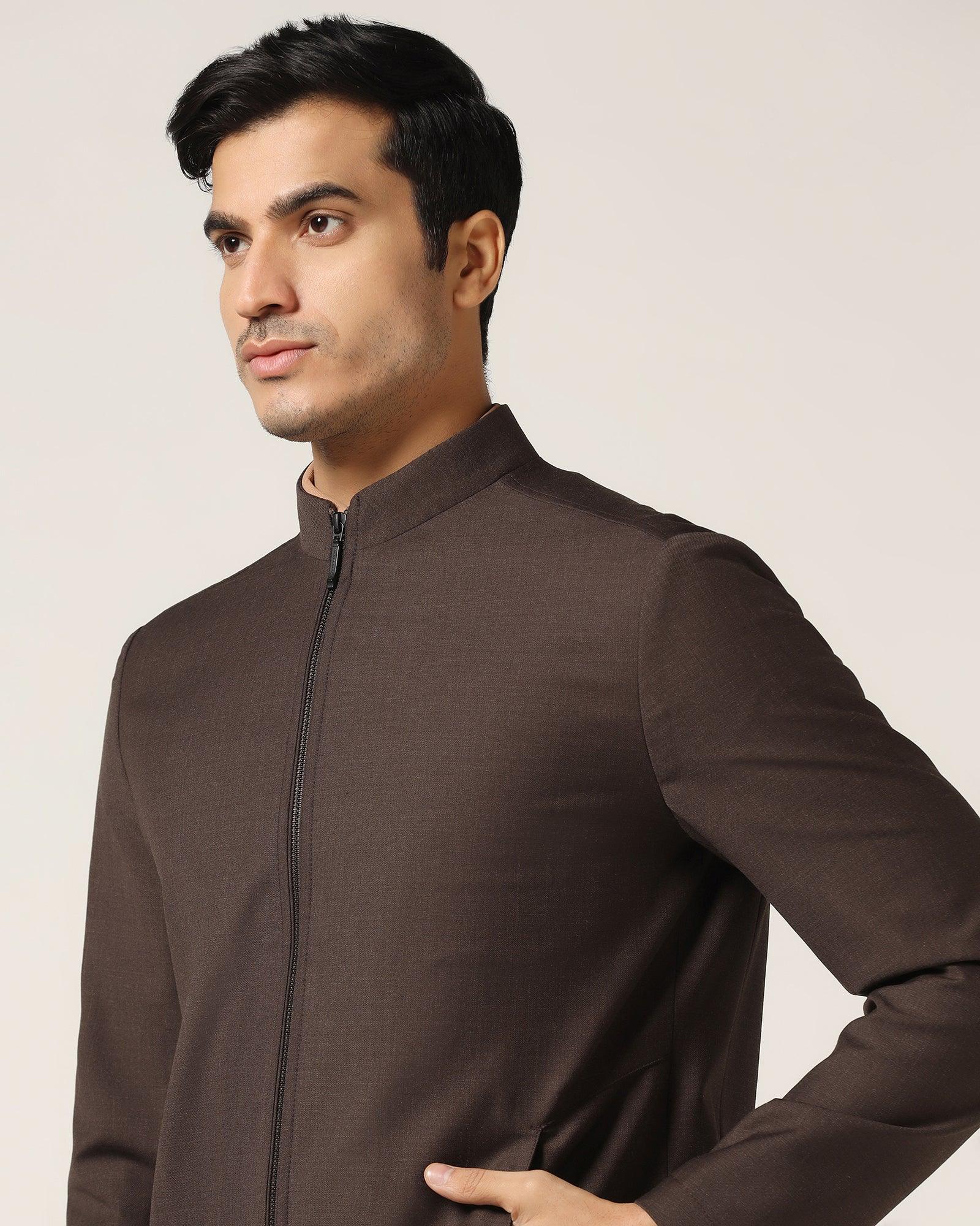 TechPro Brown Solid Zipper Jacket - Zeno - Image 4