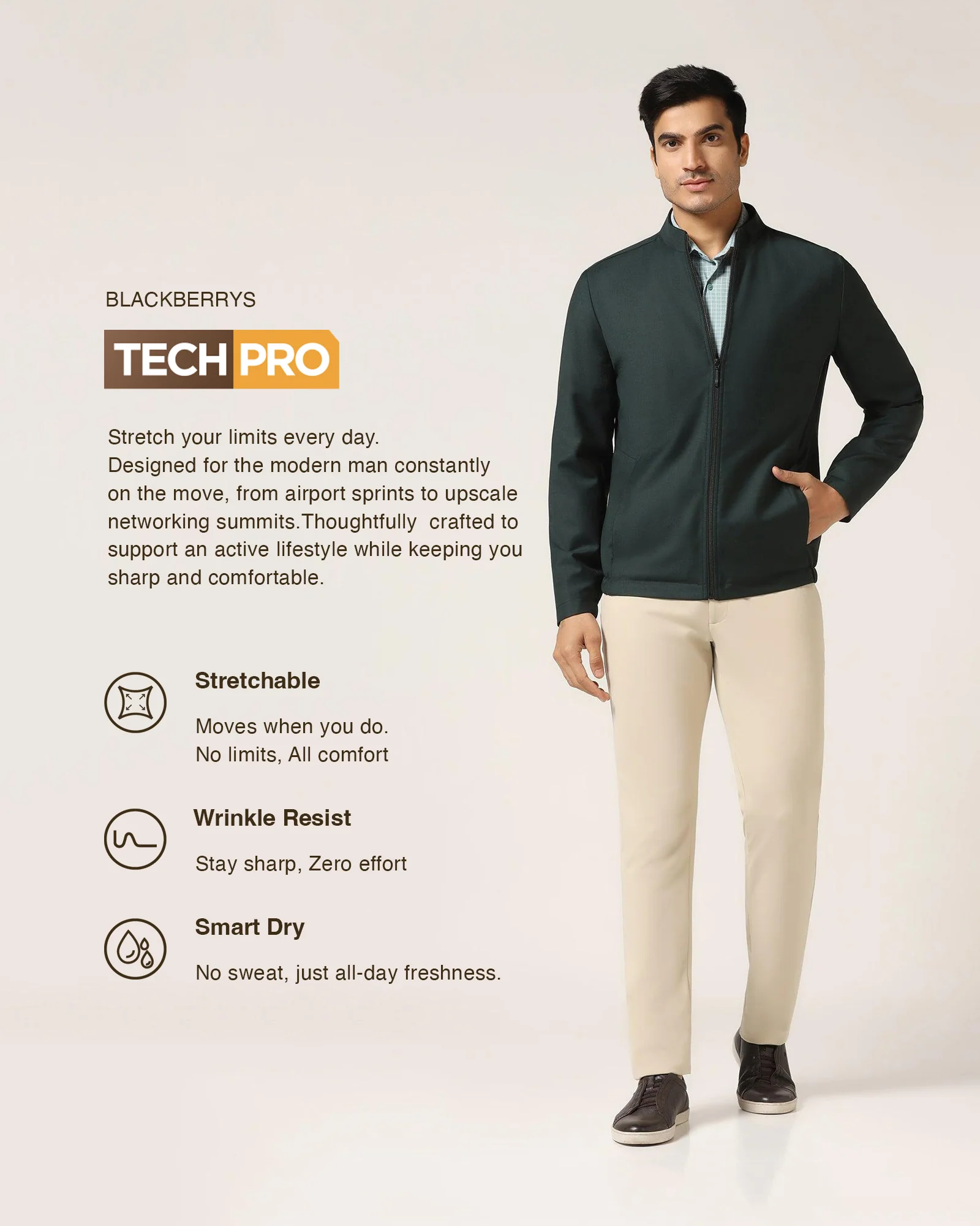 TechPro Green Solid Zipper Jacket - Zeno - Image 3