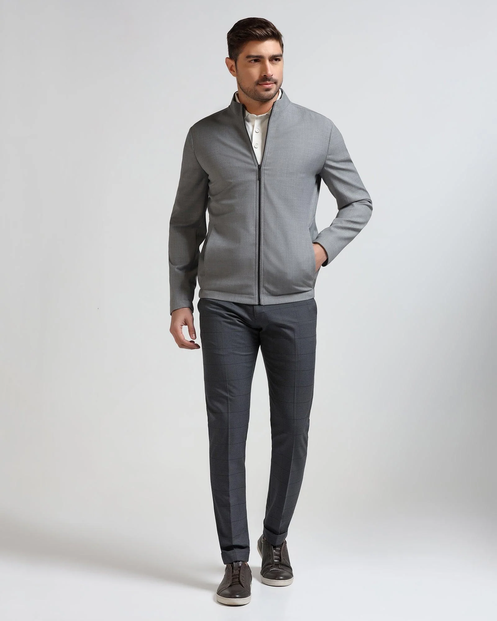 TechPro Grey Solid Zipper Jacket - Zeno - Image 3