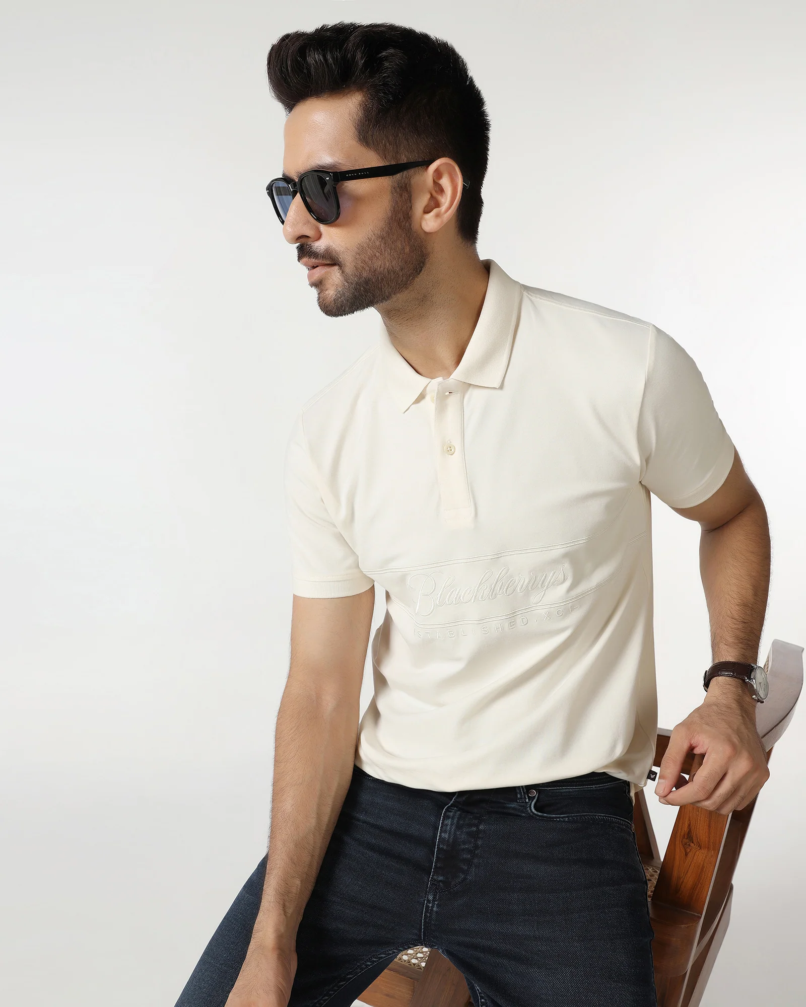 Ivory White Solid Polo - Grand - Image 9