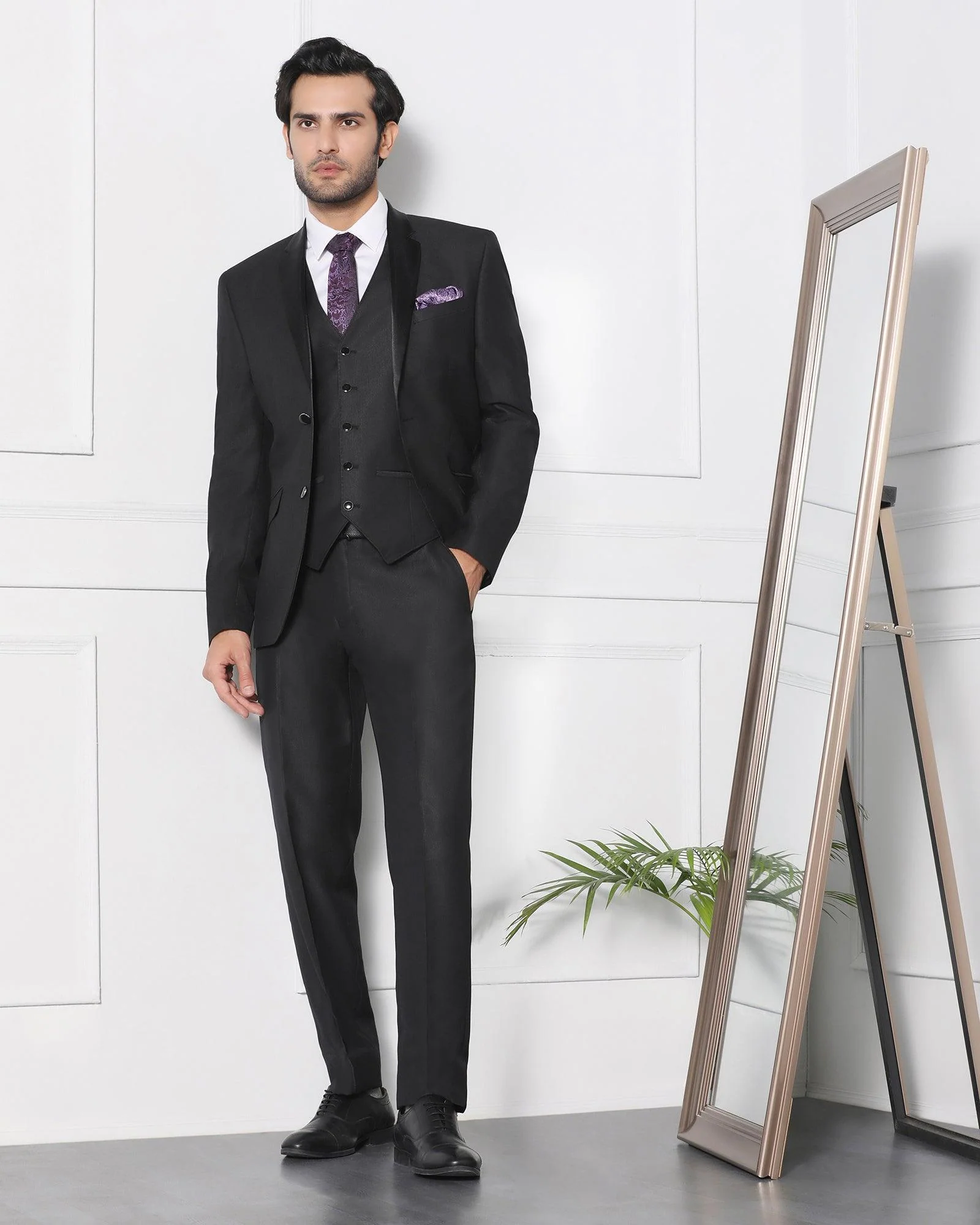 Must Haves Three Piece Black Solid Formal Suit - Jaydon - Image 3
