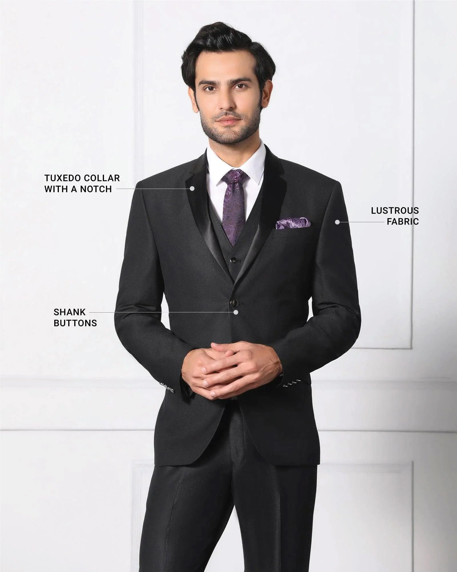 Must Haves Three Piece Black Solid Formal Suit - Jaydon - Image 4