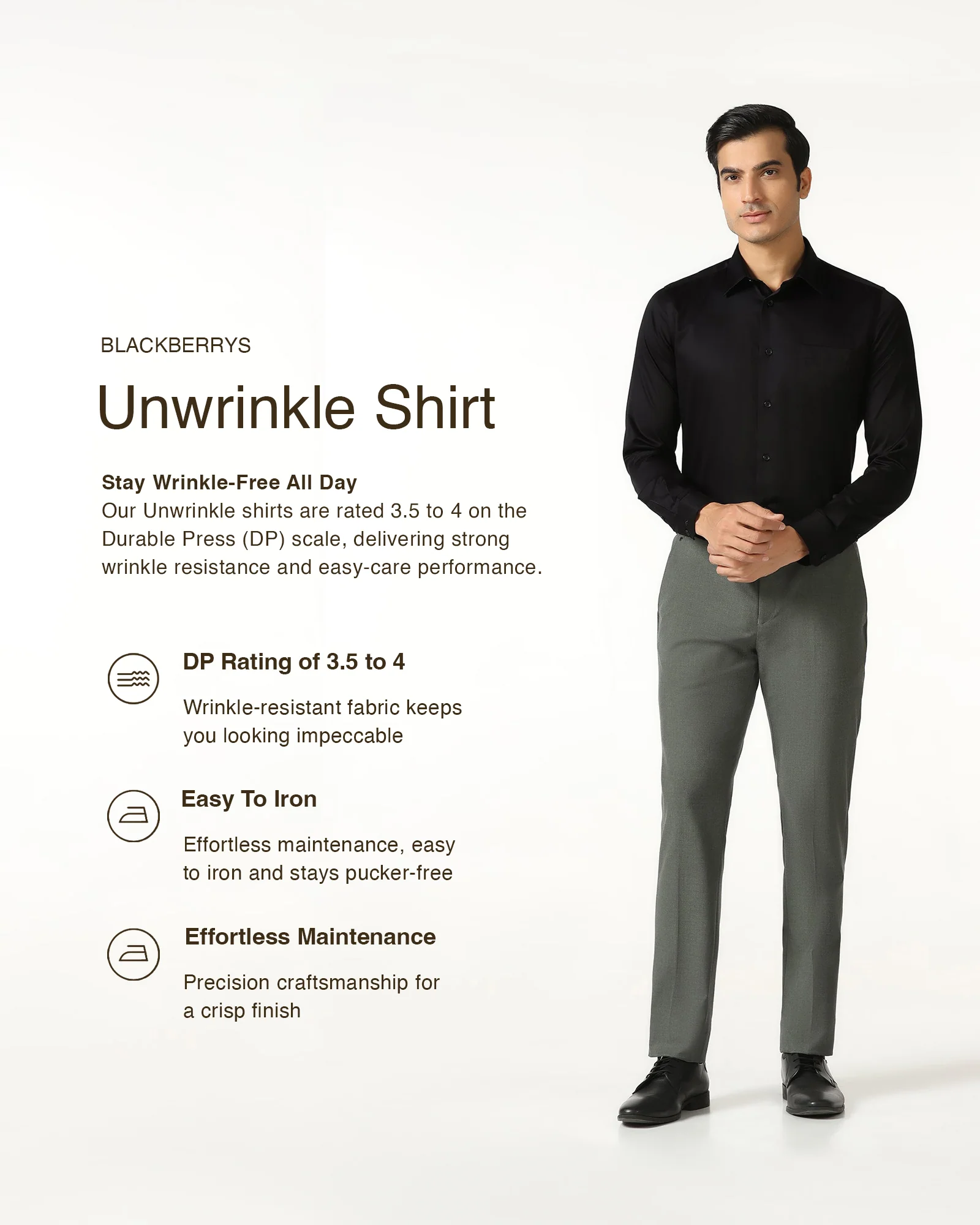 Jet Black Non Iron Solid Shirt - Sailor - Image 3