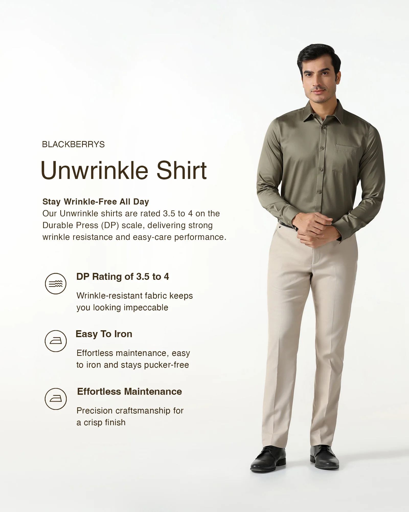 Khaki Unwrinkle Solid Shirt - Liviya - Image 3