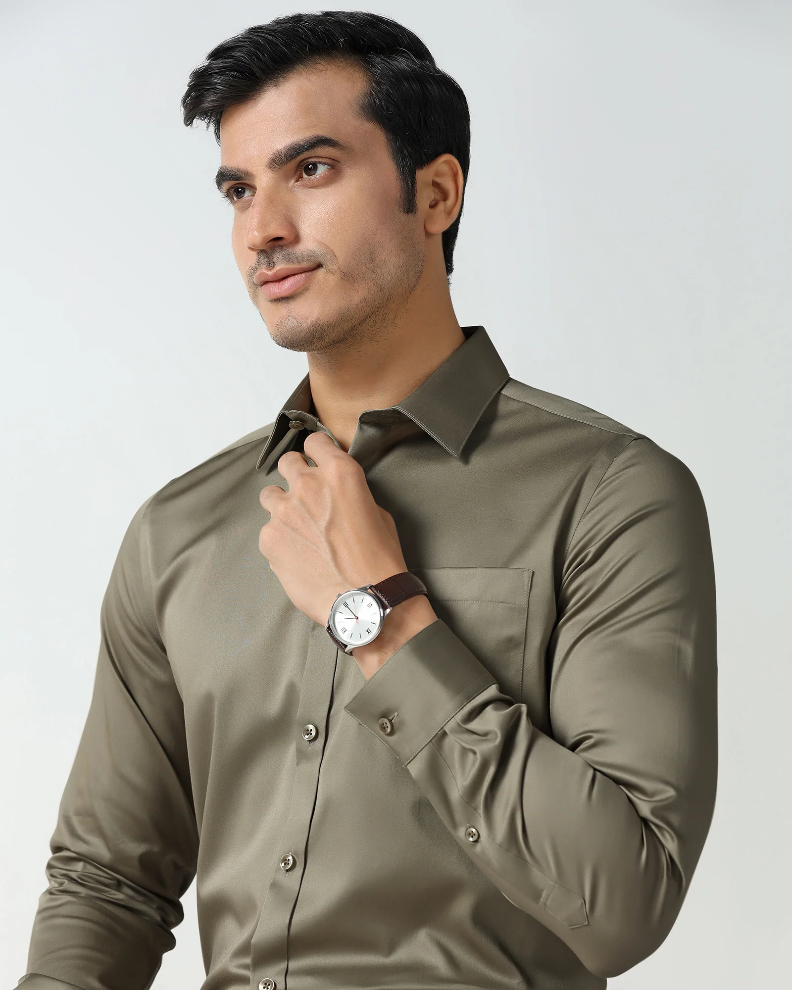 Khaki Unwrinkle Solid Shirt - Liviya - Image 8