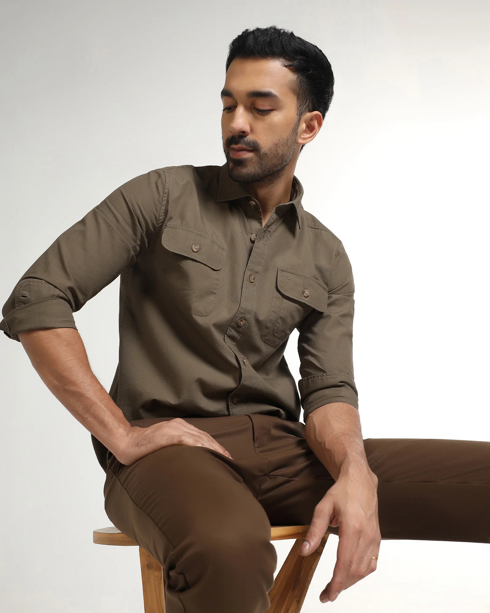 Khaki Solid Shirt - Renob - Image 6