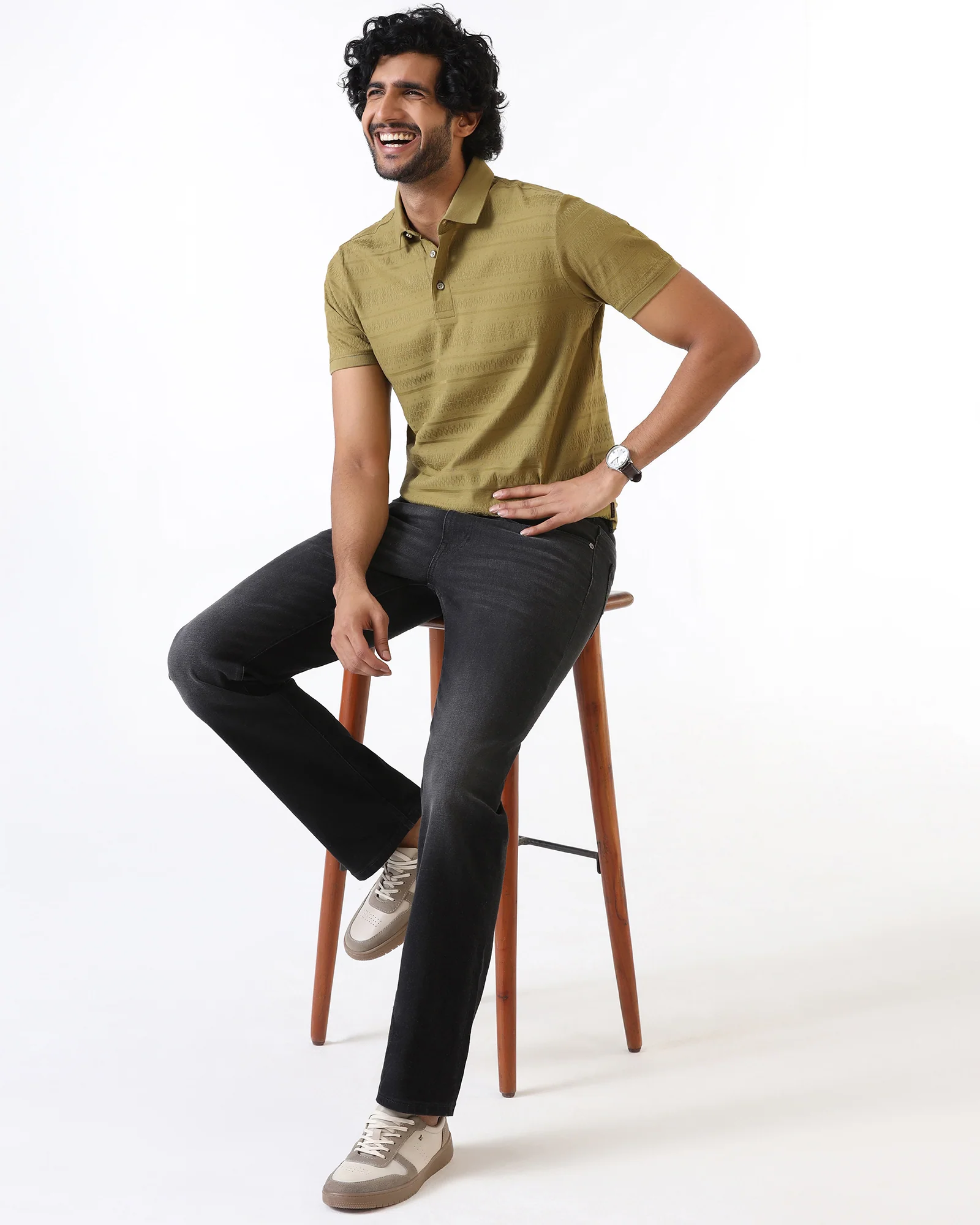 Khaki Textured Polo - Tomb - Image 7