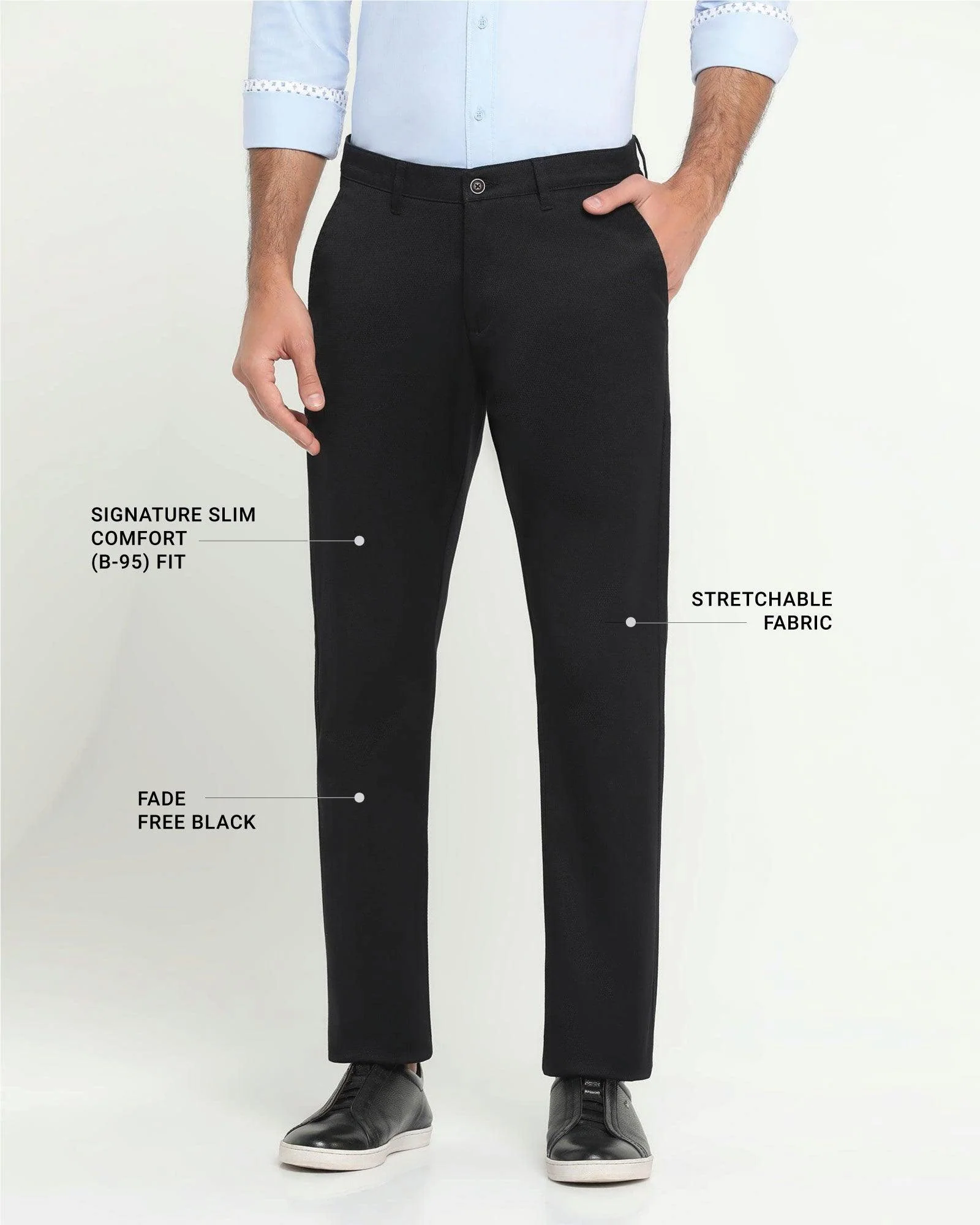 Must Haves Slim Comfort B-95 Casual Black Solid Khakis - Kimon - Image 3