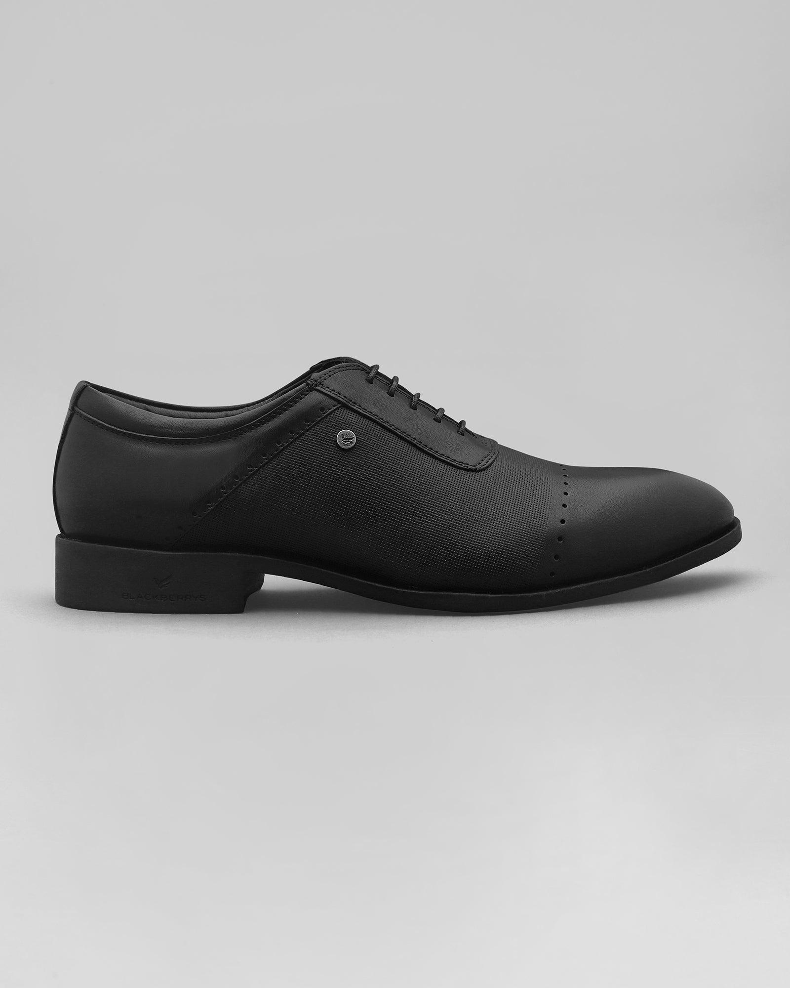 Must Haves Leather Black Textured Oxford Shoes - Kiwi - Image 3