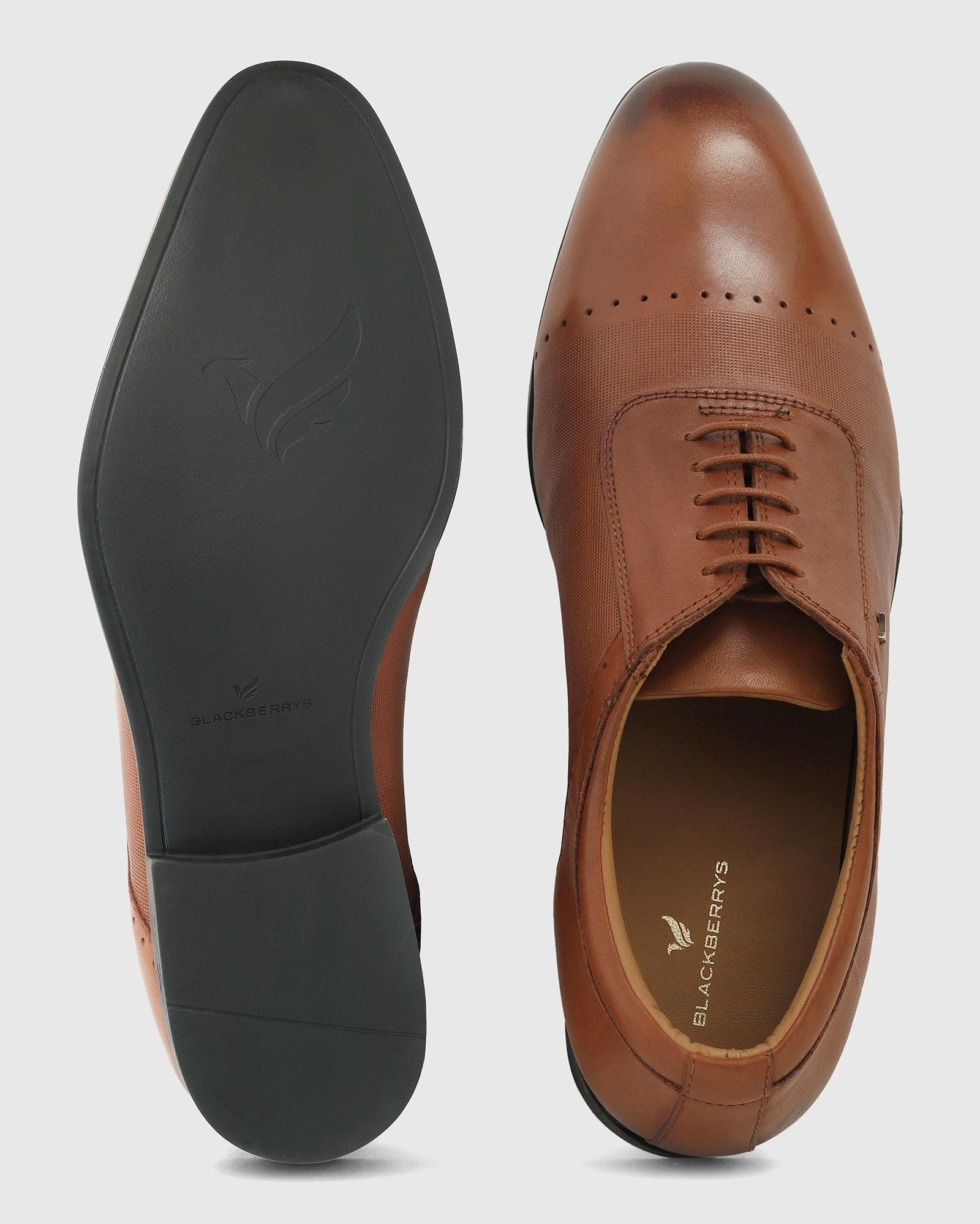 Must Haves Leather Tan Textured Oxford Shoes - Kiwi - Image 4