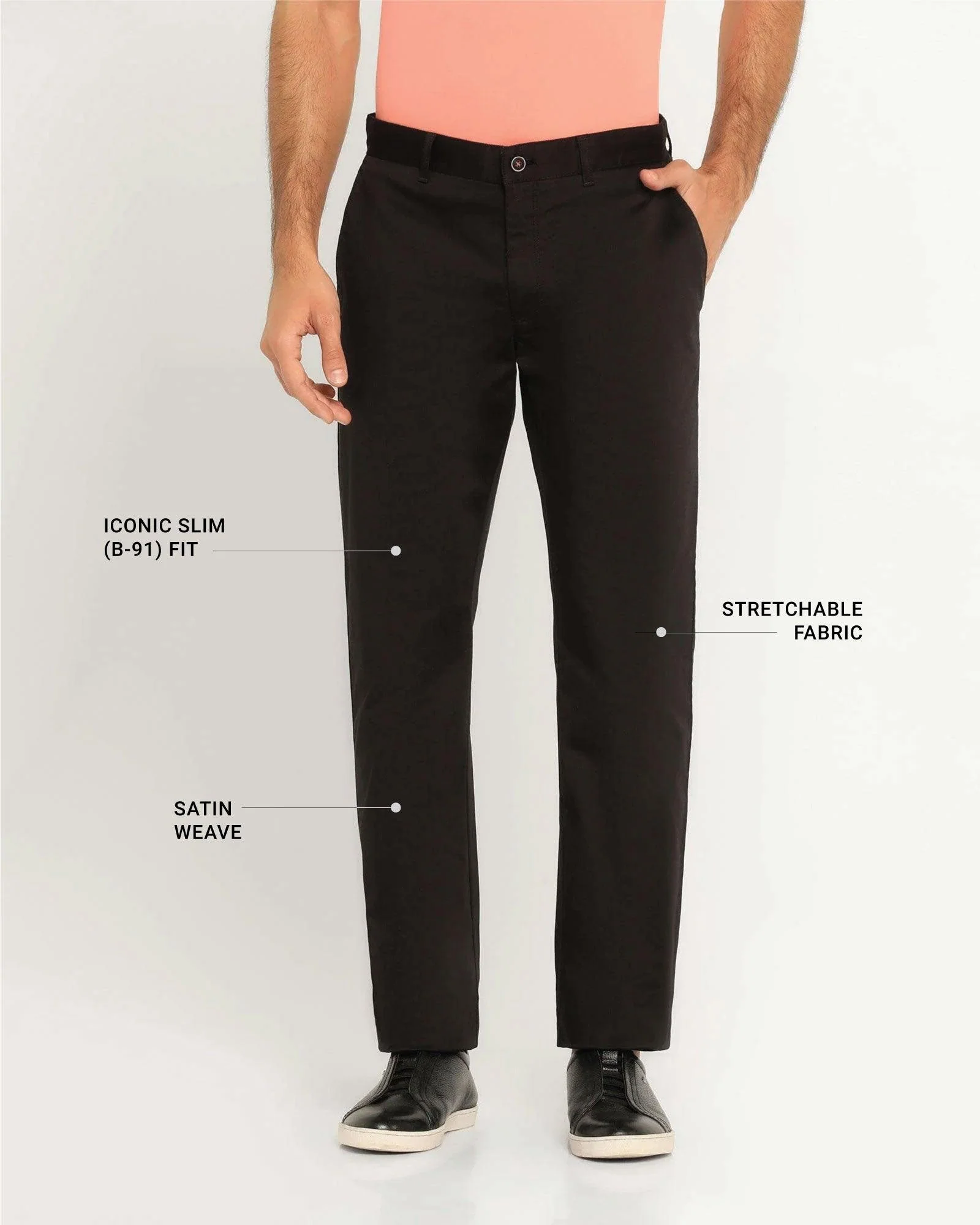 Slim Comfort B-95 Casual Knight Black Solid Khakis - Kolt - Image 2