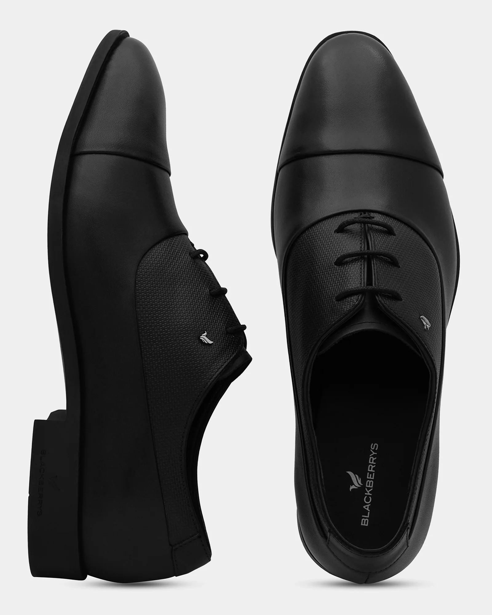 Leather Black Solid Oxford Shoes - Andean - Image 2