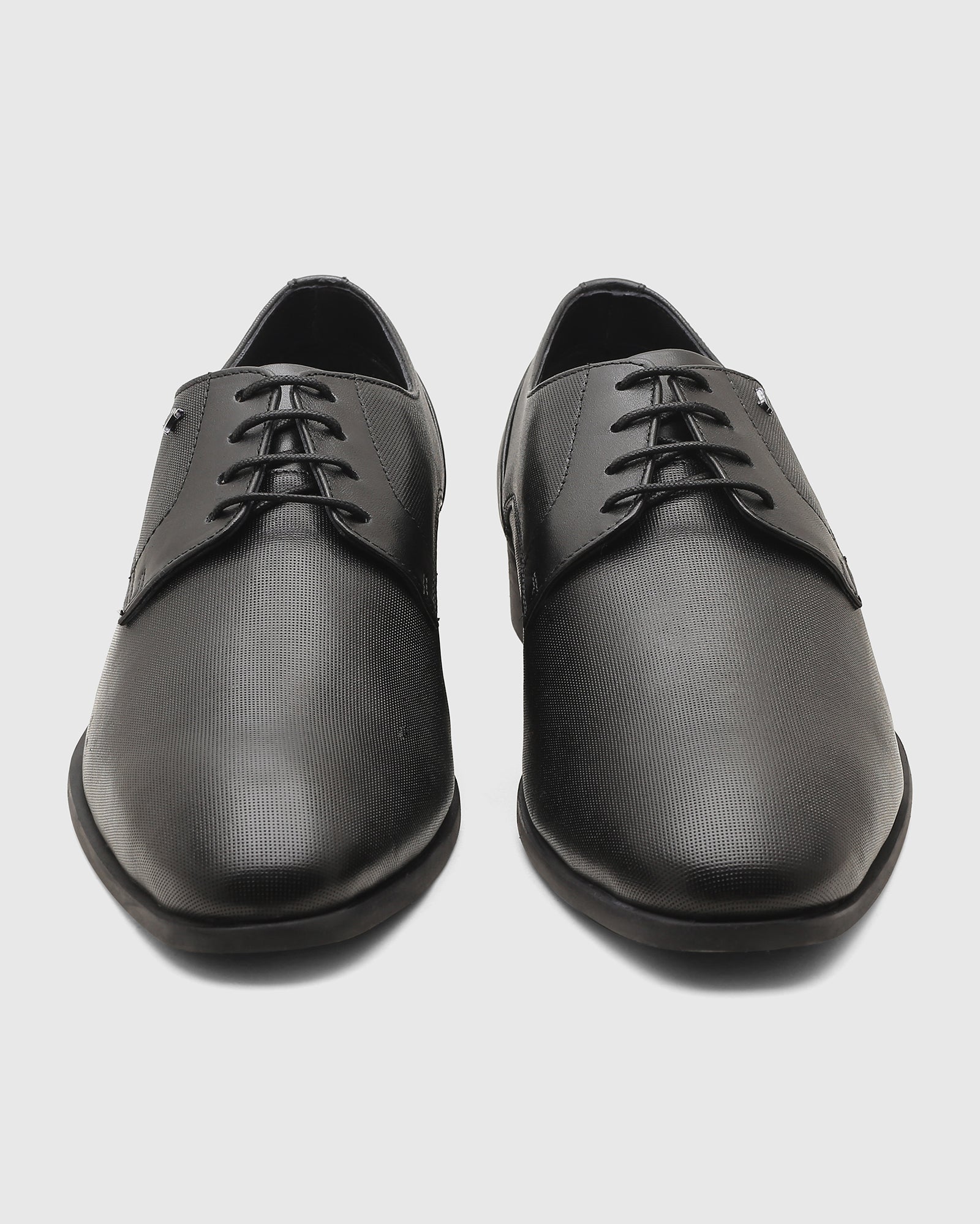 Leather Black Textured Derby Shoes - New Kerry - Image 5