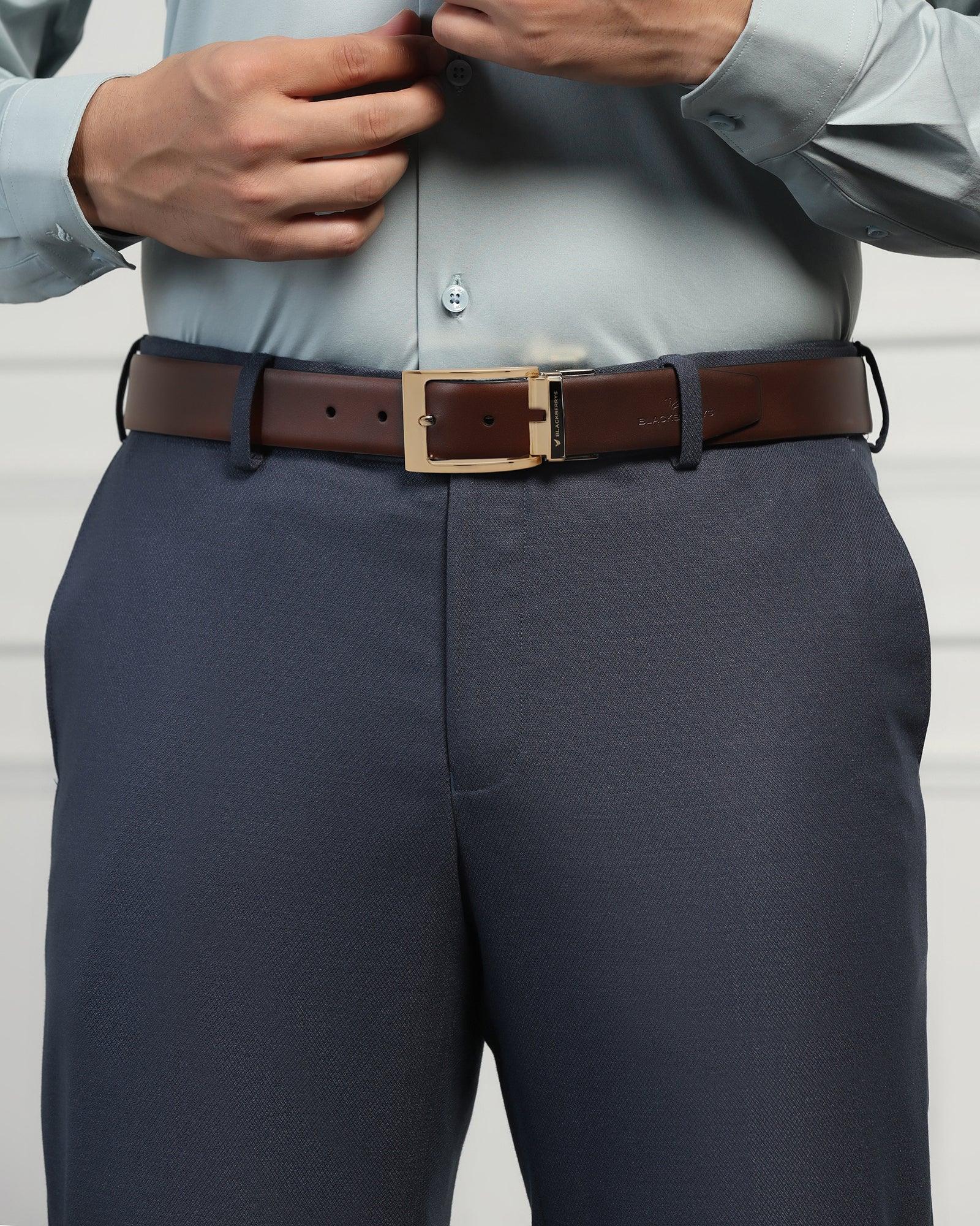 Leather Reversible Brown & Navy Solid Belt - Unna - Image 6