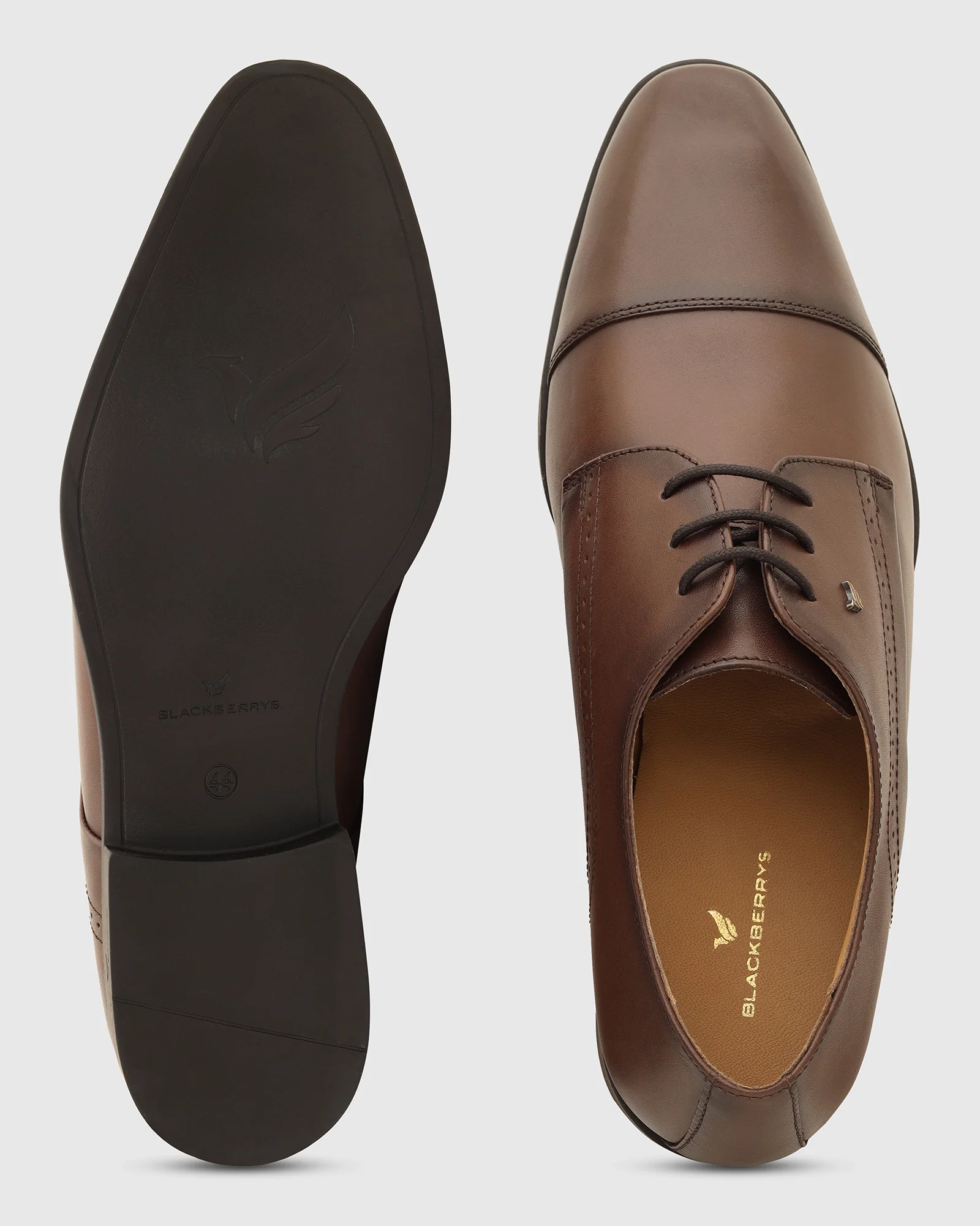 Leather Brown Solid Derby Shoes - Vakul - Image 3