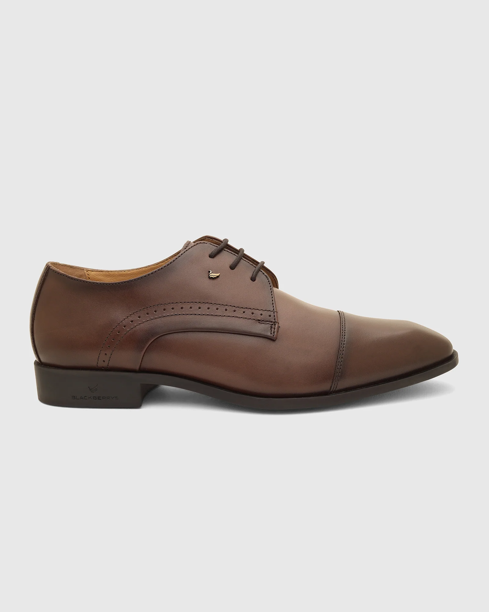 Leather Brown Solid Derby Shoes - Vakul - Image 6