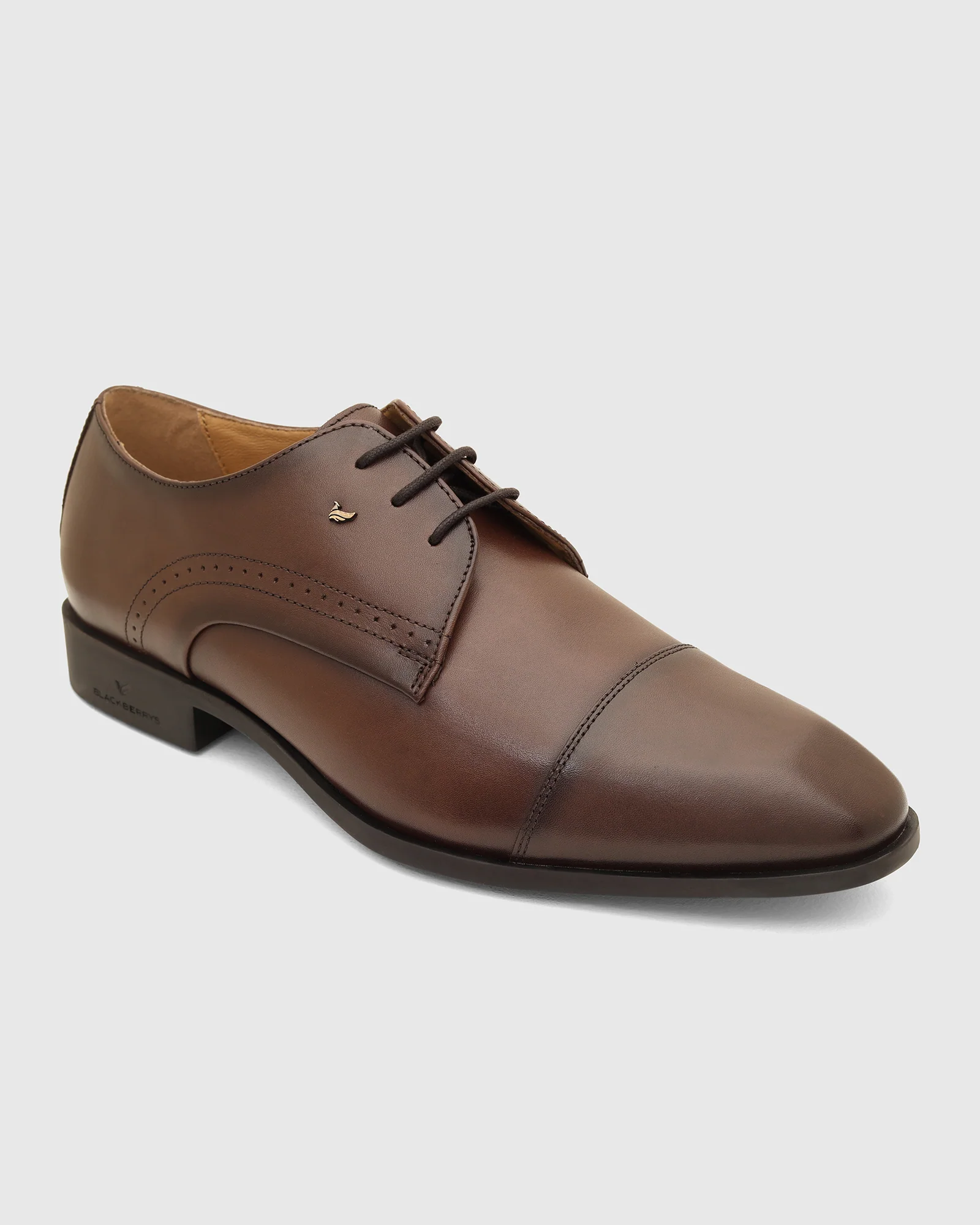 Leather Brown Solid Derby Shoes - Vakul - Image 8