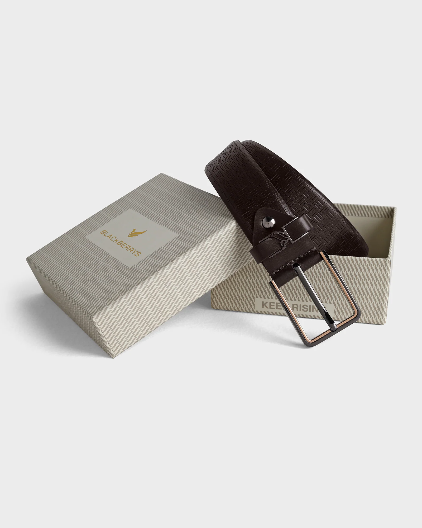 Leather Brown Textured Belt - Afton - Image 5