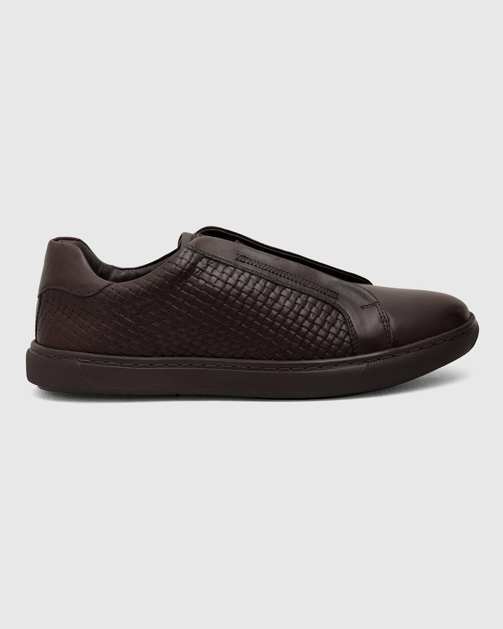 Leather Brown Textured Sneakers - Truby - Image 6