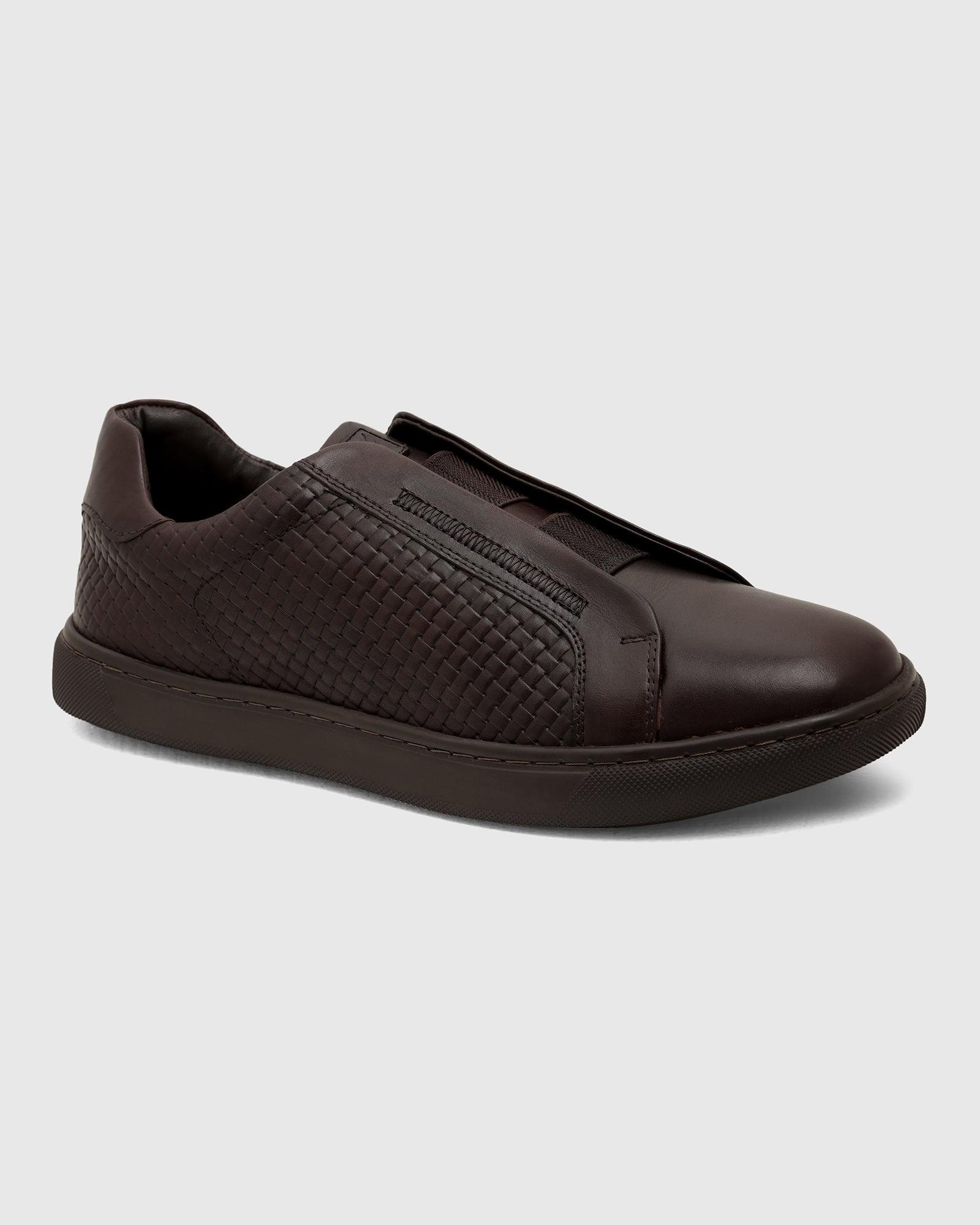 Leather Brown Textured Sneakers - Truby - Image 8