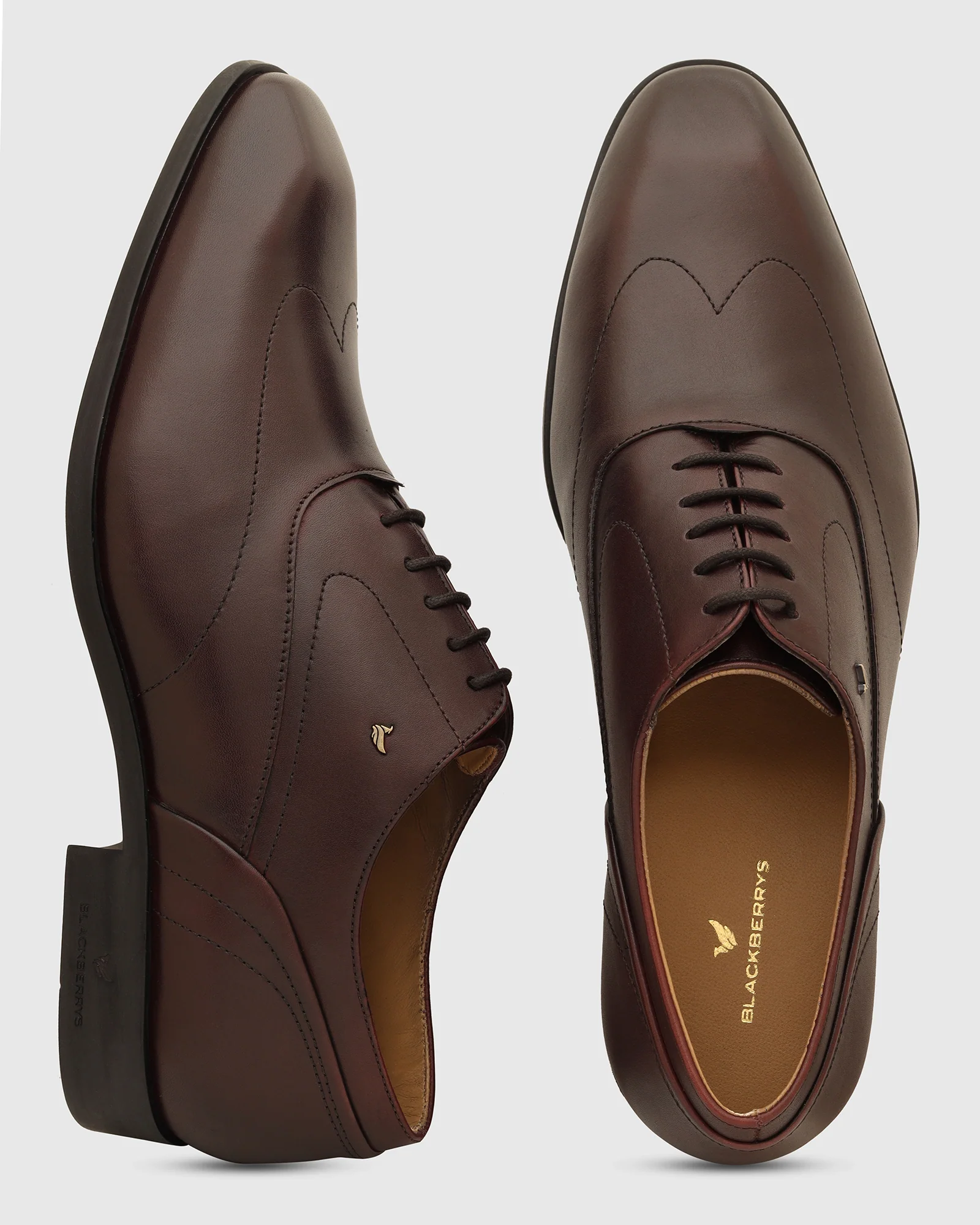Leather Burgandy Solid Oxford Shoes - Vena - Image 4