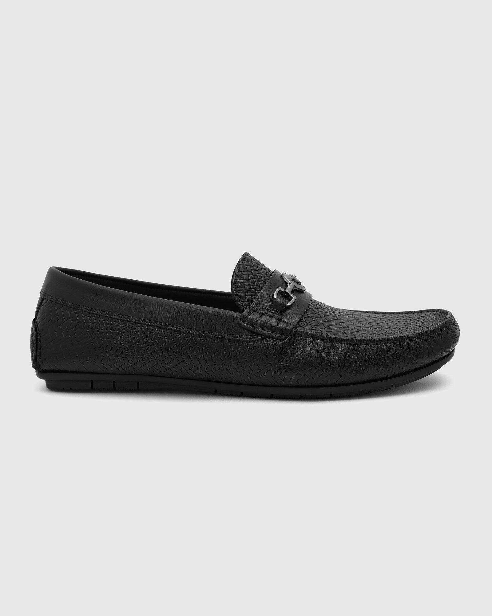 Leather Casual Black Textured Loafers Shoes - Thread - Image 8