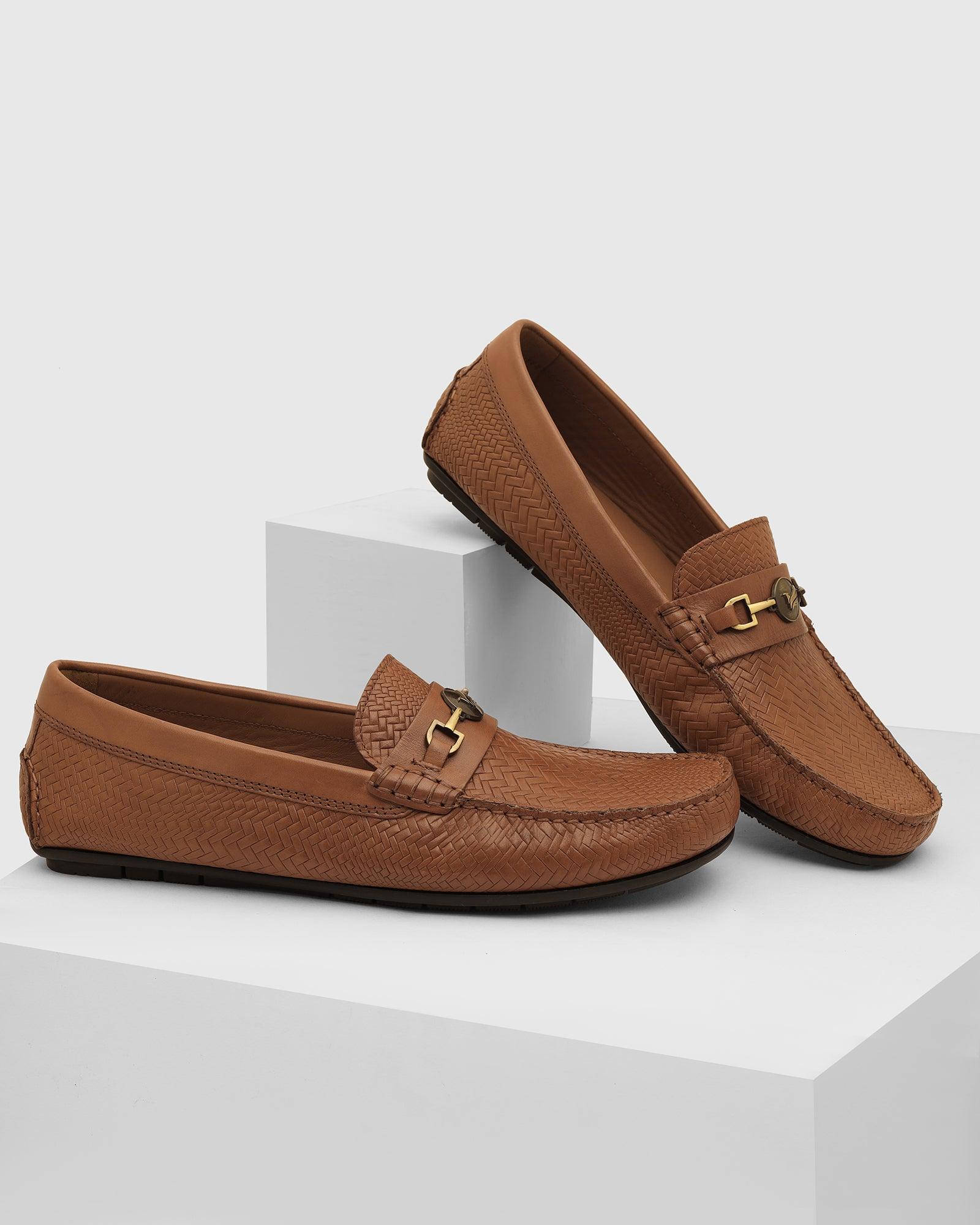Leather Casual Tan Textured Loafers Shoes - Thread - Image 2