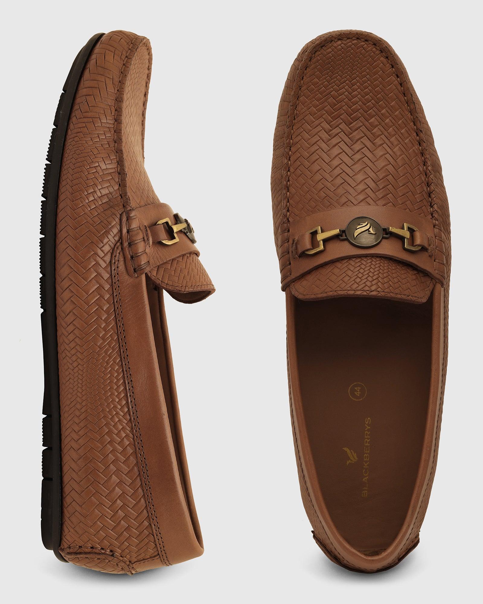 Leather Casual Tan Textured Loafers Shoes - Thread - Image 4